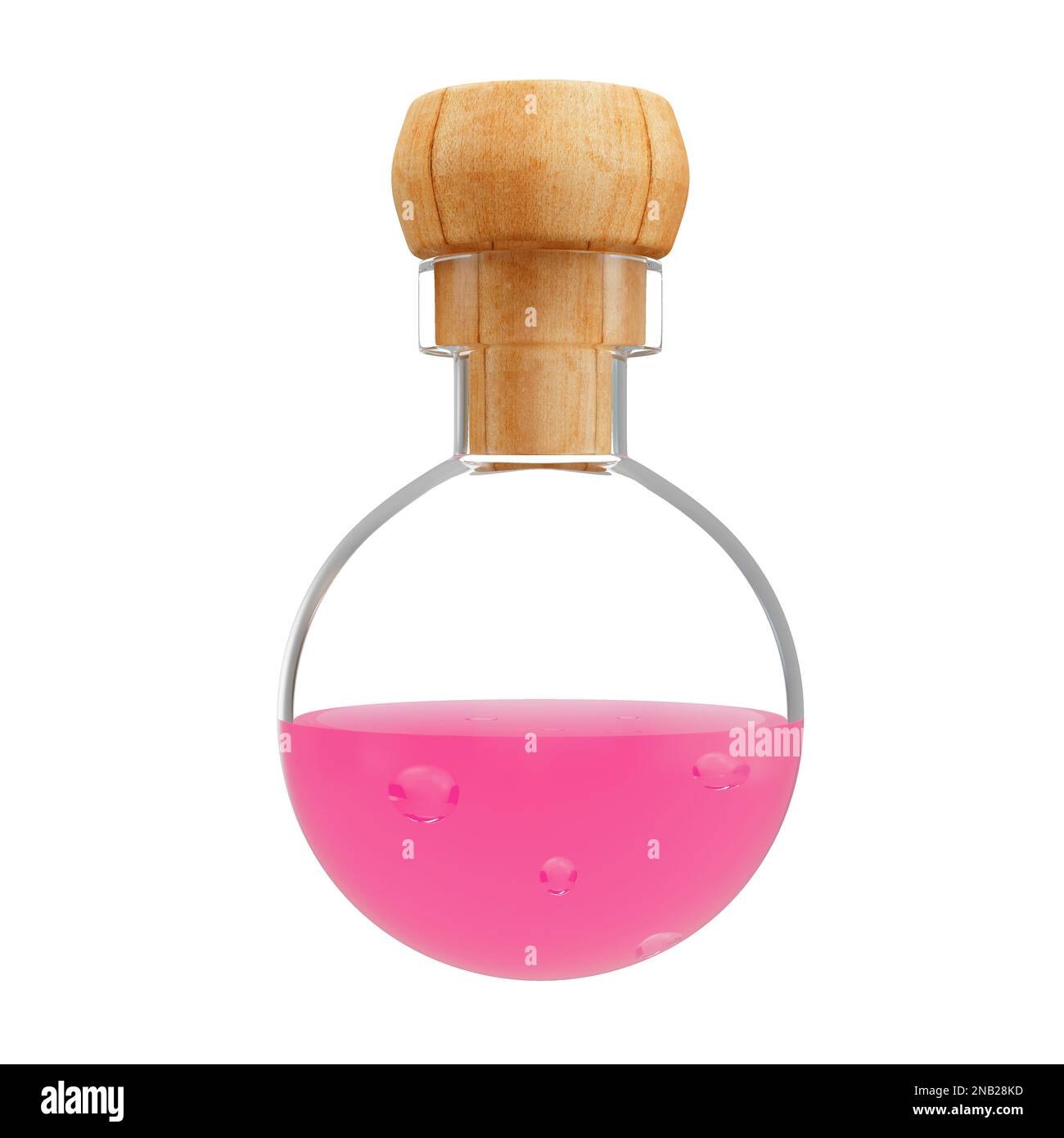 Magic potion in bottle with pink liquid isolated on white