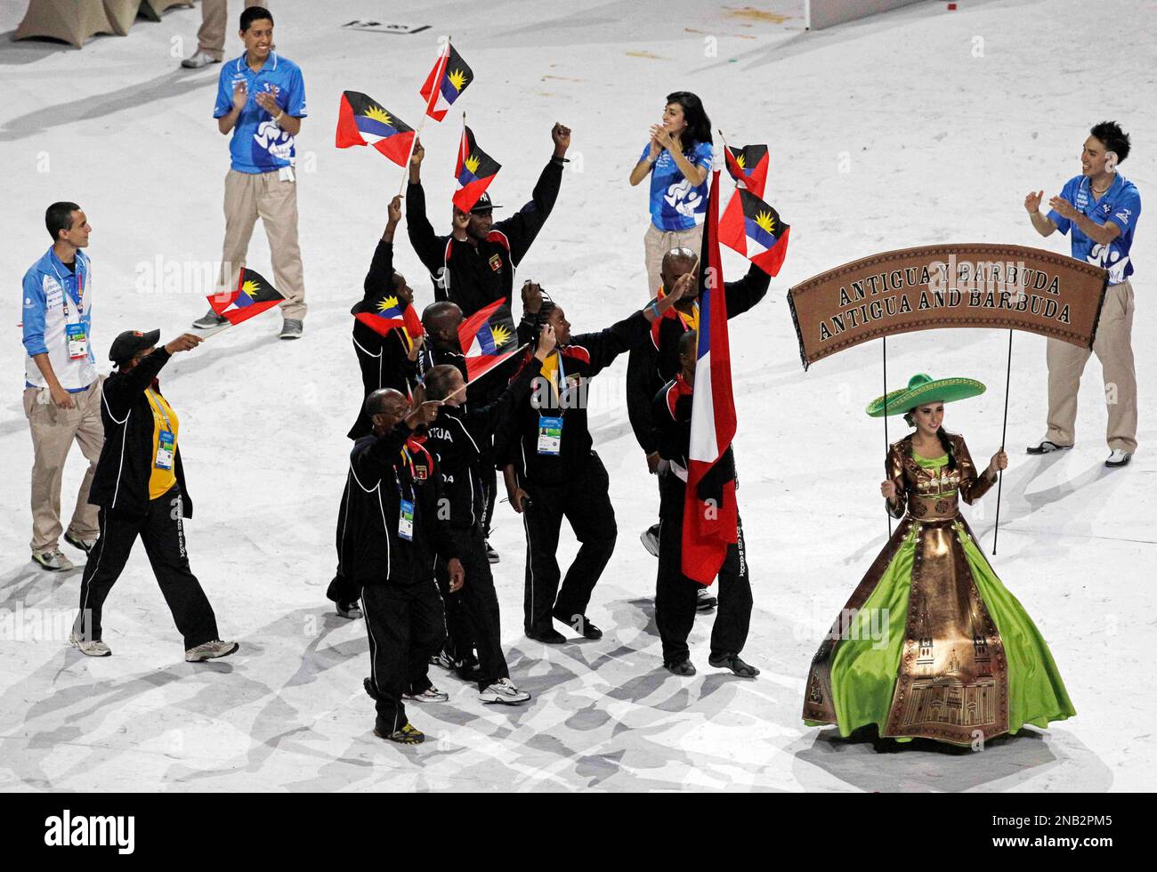 Antigua and Barbuda's Olympic team members celebrate as they parade