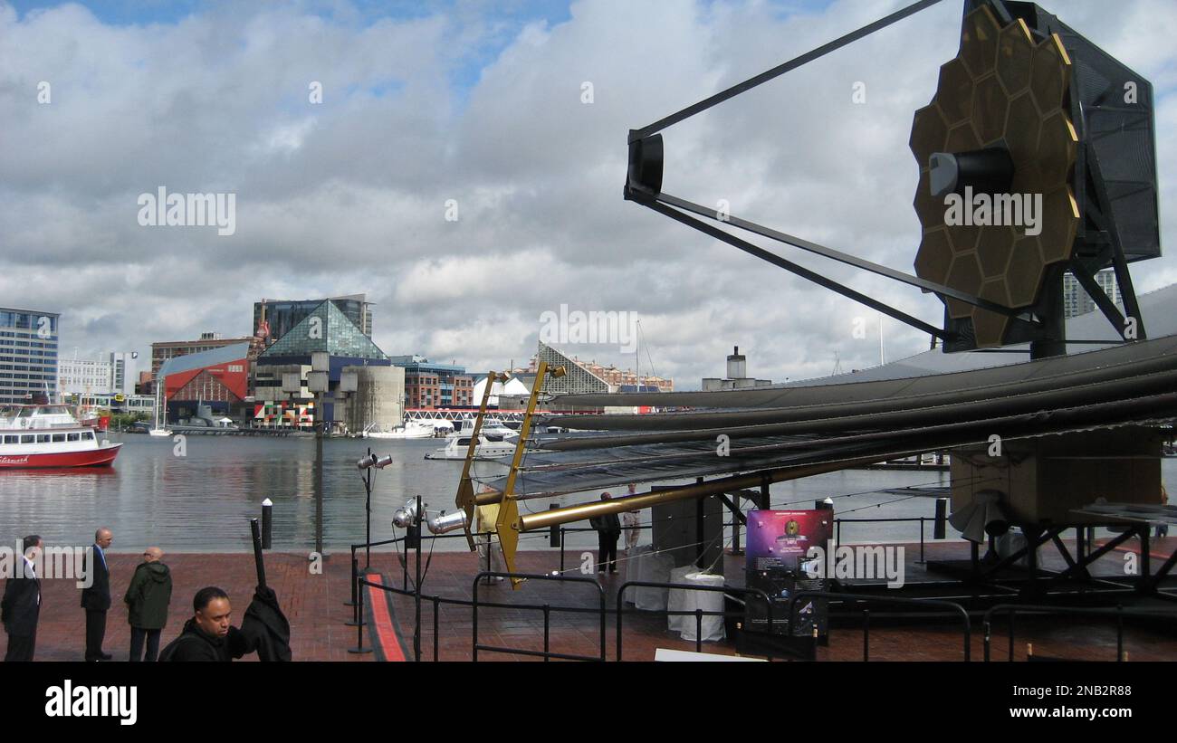 A fullsize replica of the James b space telescope is on display Friday, Oct. 14, 2011, in