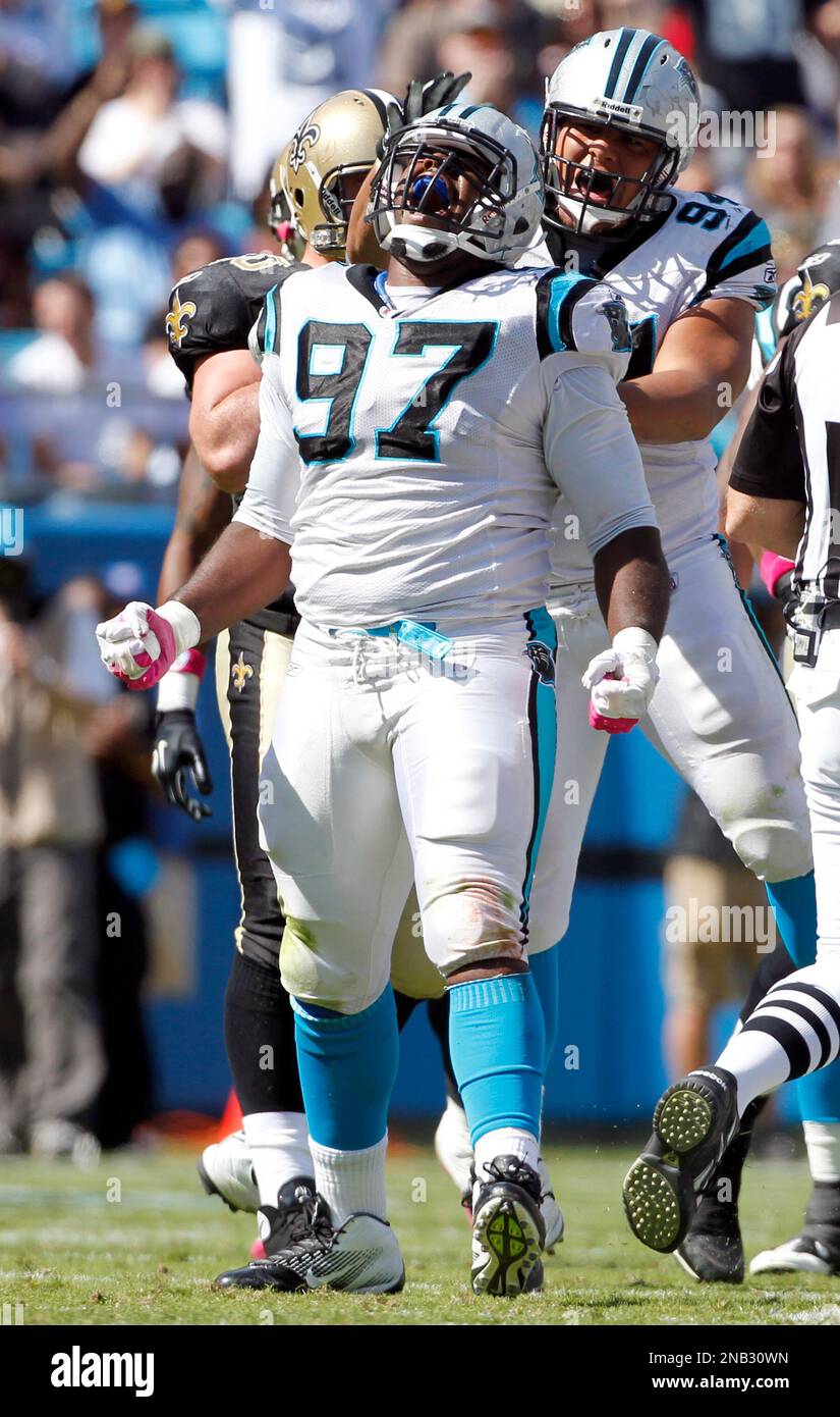 Pittsburgh Steelers' Leonard Pope (45) gets wrapped up by Carolina  Panthers' Thomas Keiser (98), Terrell McClain (97), and R.J. Stanford (25)  during the first half of their pre-season game on Thursday, August