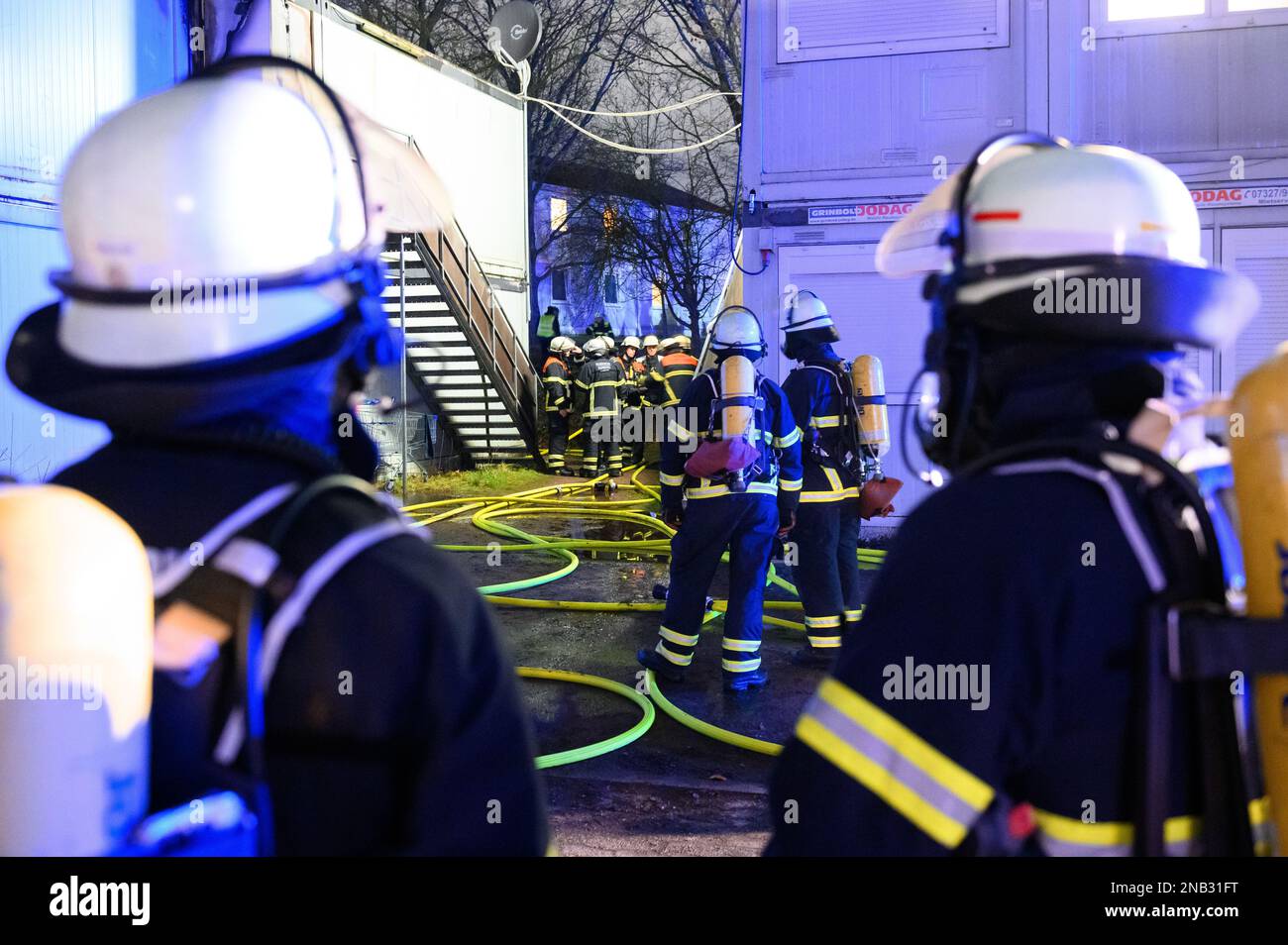Hamburg, Germany. 13th Feb, 2023. Numerous firefighters during