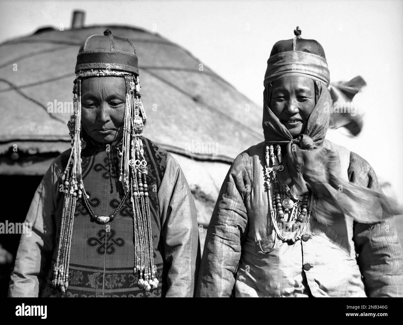 Striking types of Mongolian women in their national headdress in the ...