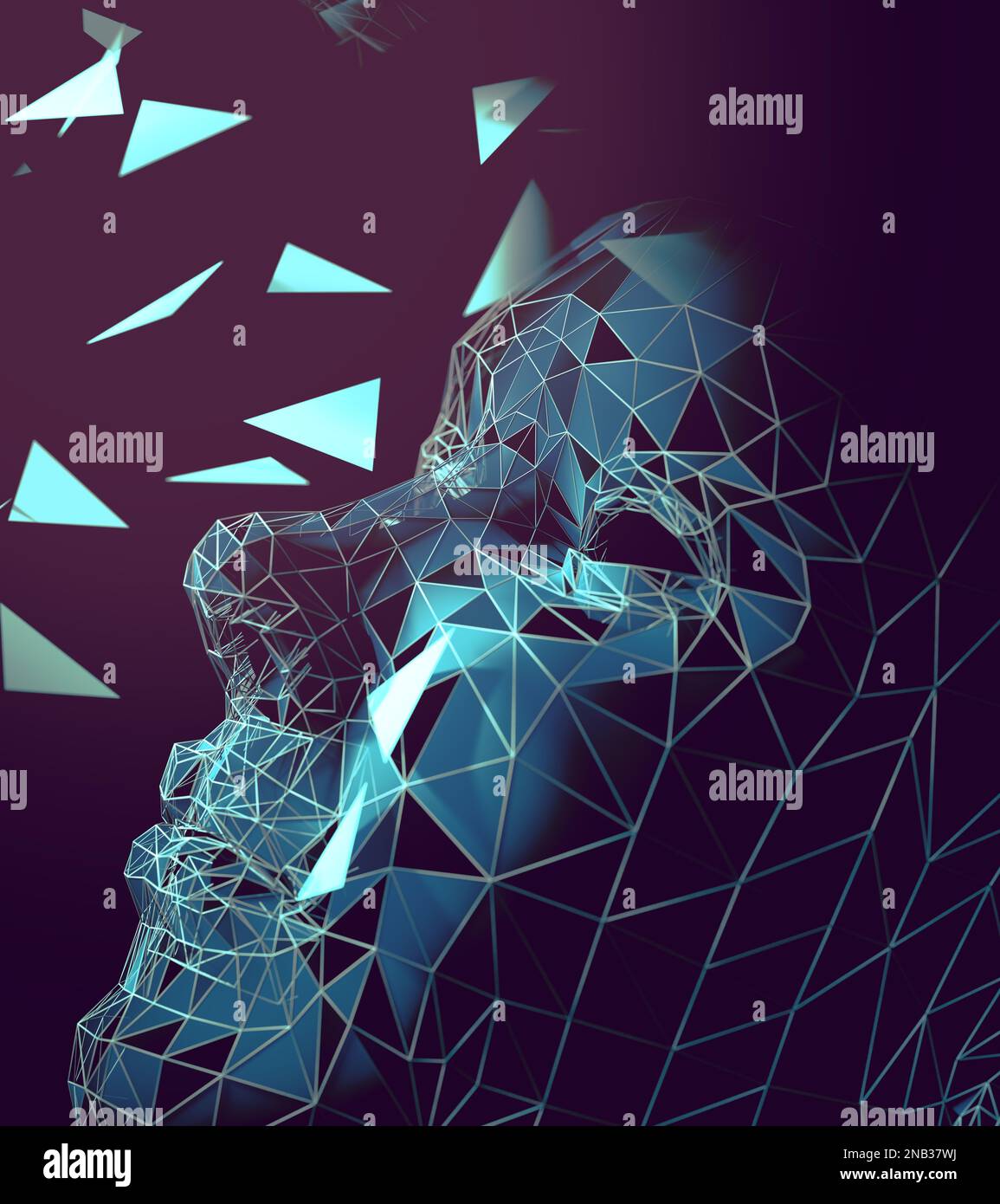 Business data analytics and artificial intelligence cyborg head and