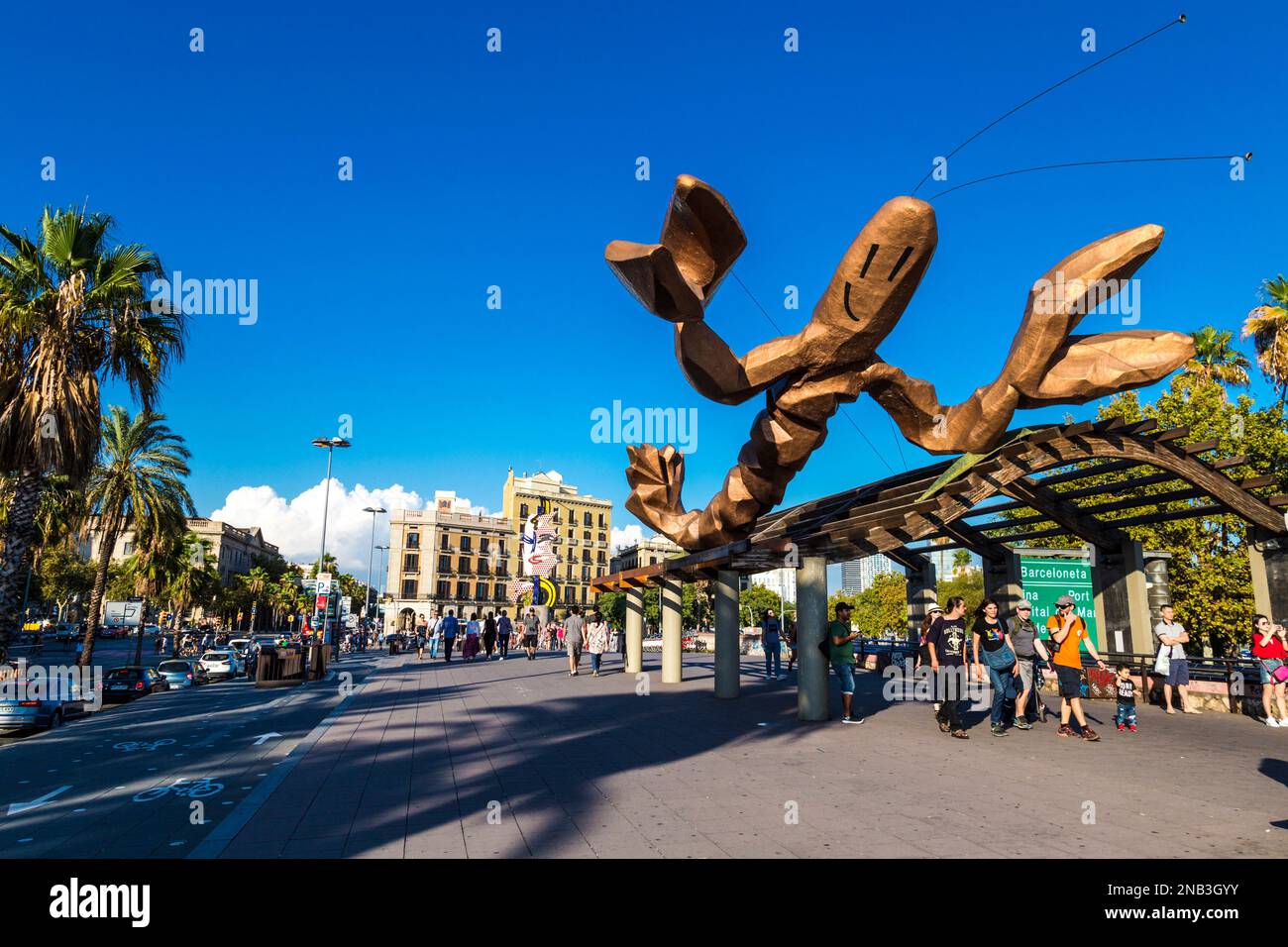 La Gamba de Mariscal sculpture of a norway lobster by Javier Mariscal, Passeig de Colom in Barcelona, Catalonia, Spain Stock Photo