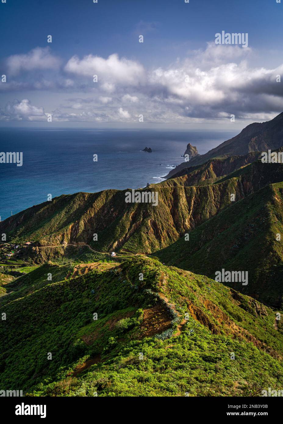 An Aerial View Of Mountain Range Green Valley Of Anaga Rural Park An Aerial View Of Mountain Range Green Valley Of Anaga Rural Park