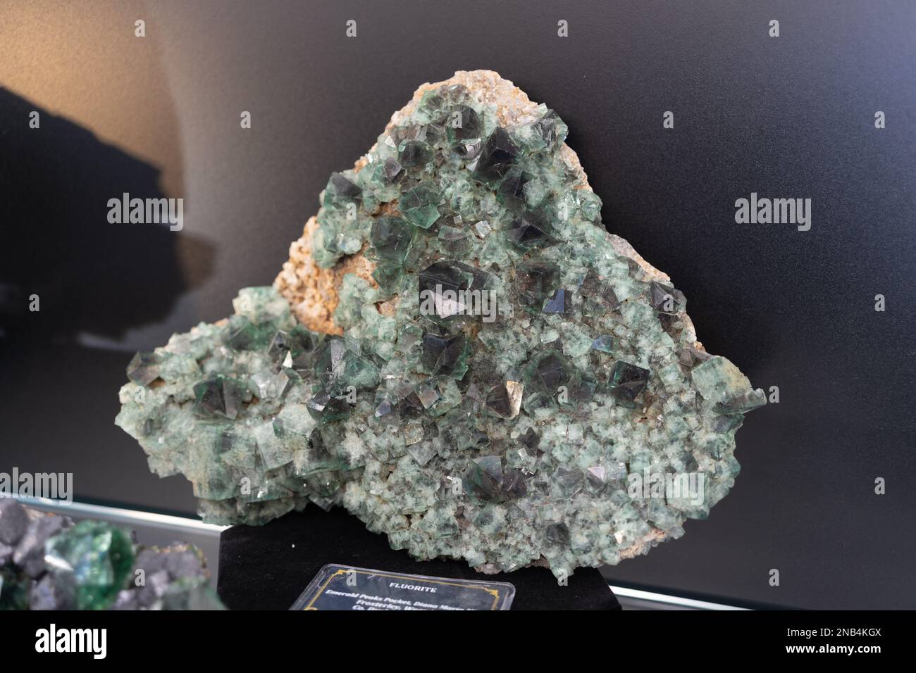 Green Fluorite in a display case in Tucson Stock Photo Alamy