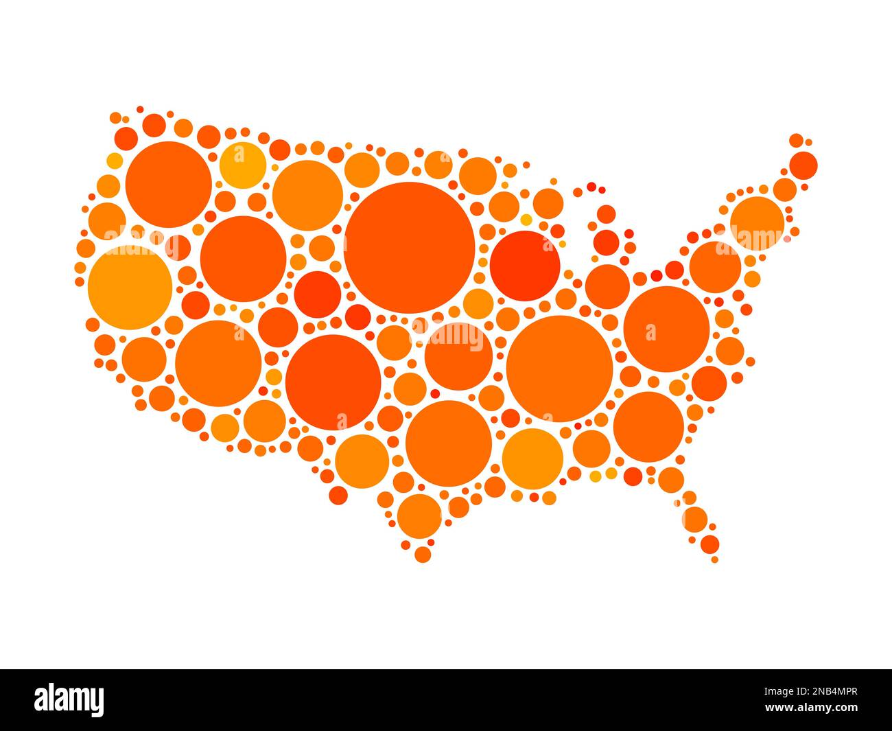 Map of United States of America, or USA. Mosaic of grey dots in various ...