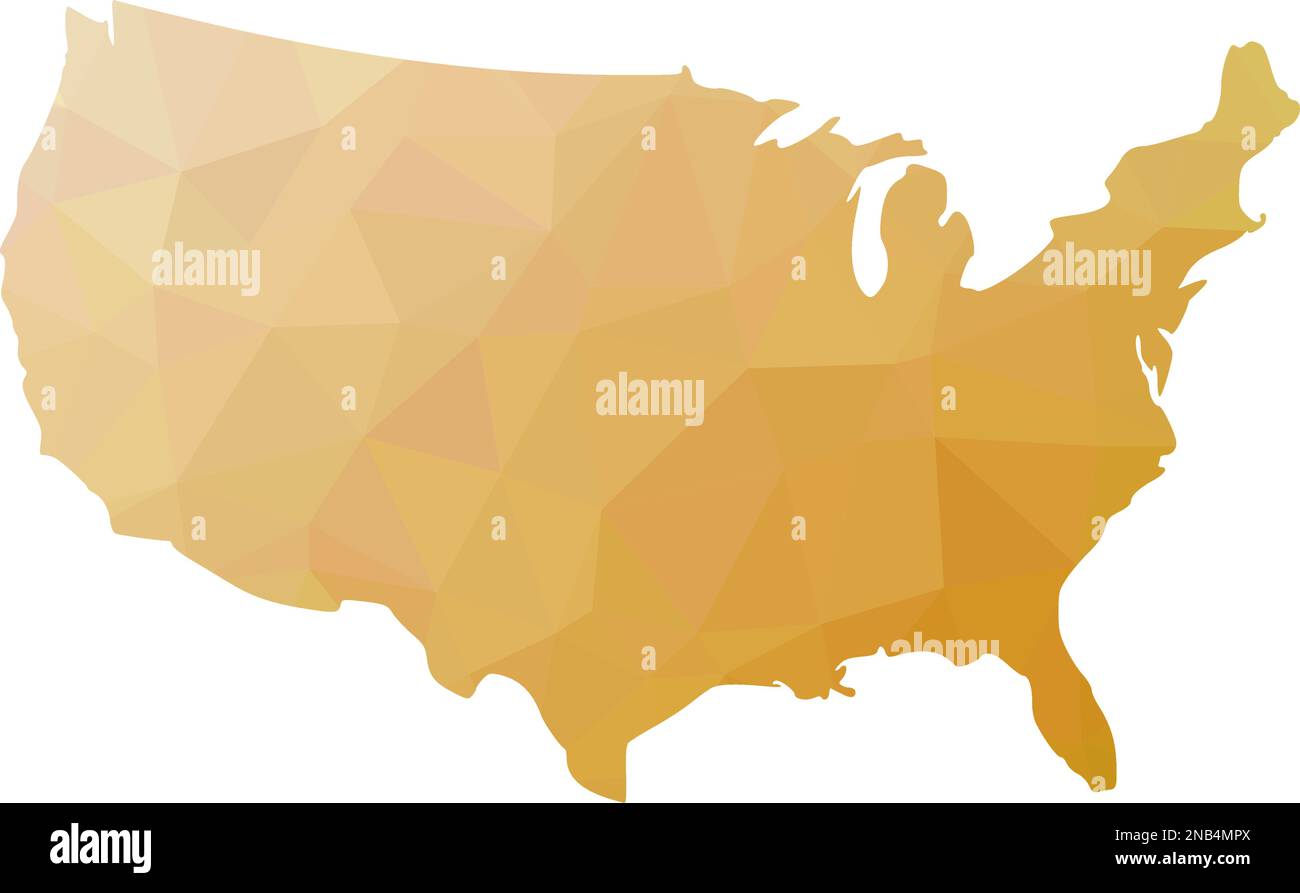 Low poly map of USA. Vector illustration made of yellow triangles. Stock Vector