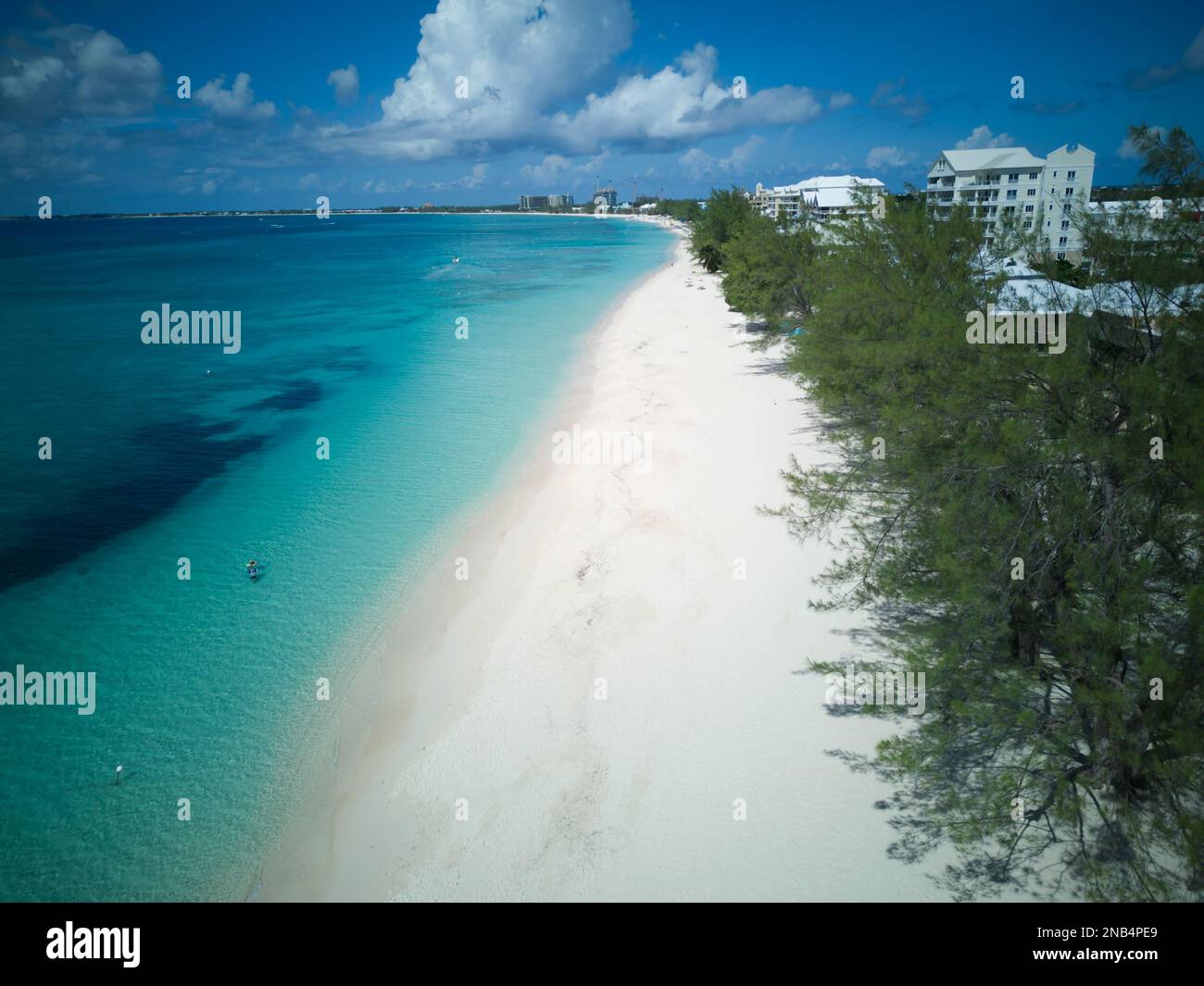 An exquisite aerial view of the world-famous Seven Mile Beach in Grand