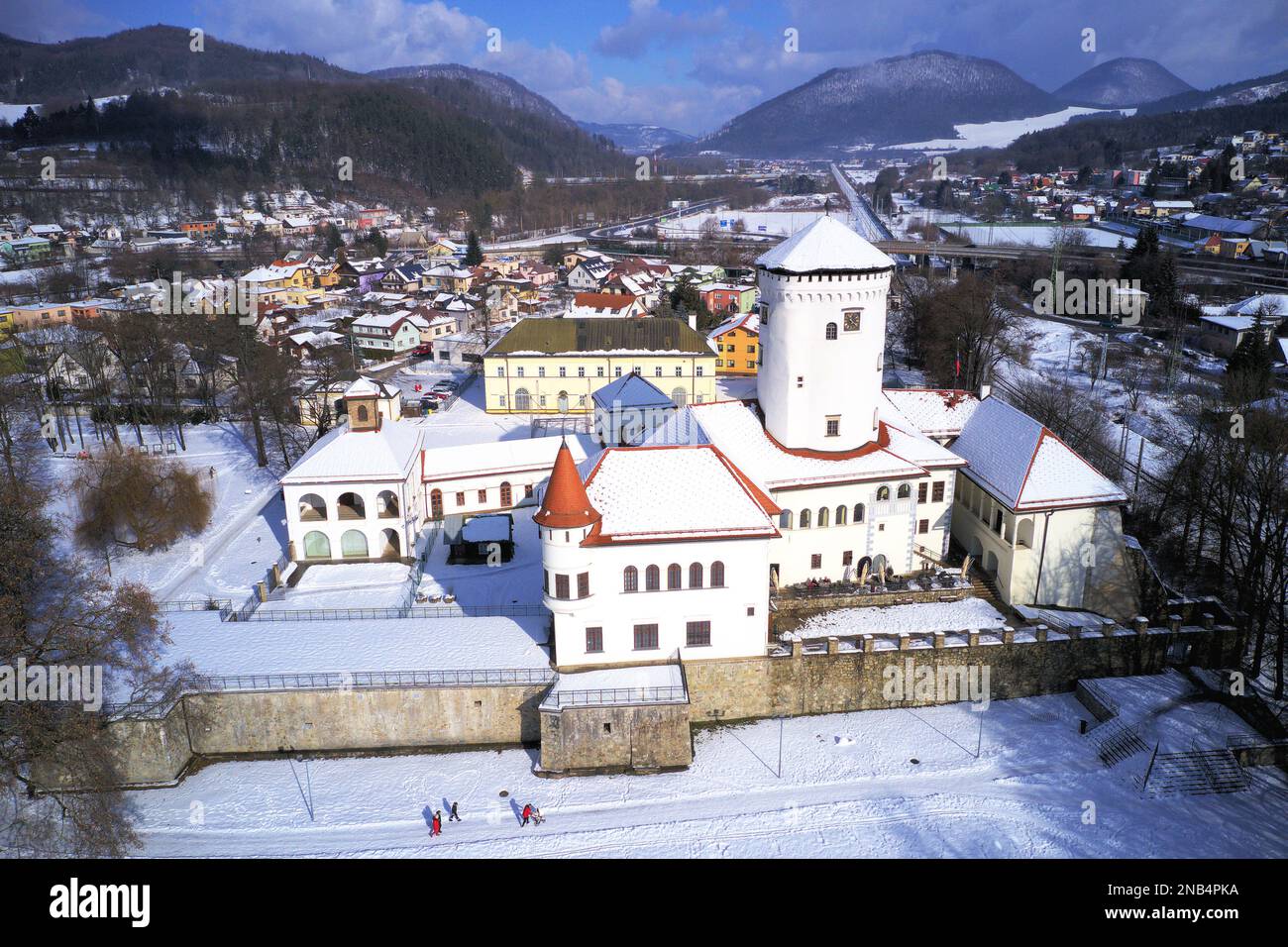 Aerial view on historical Budatin castle near Zilina during summer, Slovakia, Europe Stock Photo