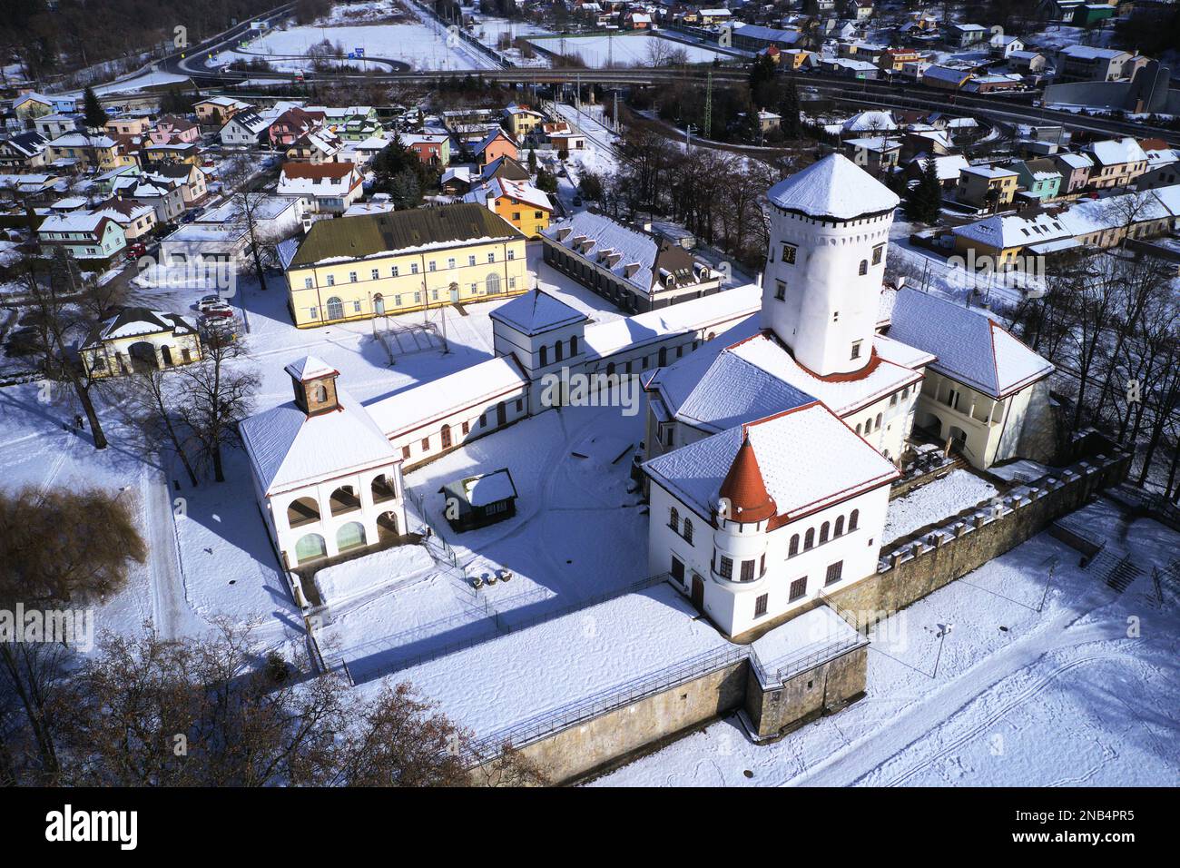 Aerial view on historical Budatin castle near Zilina during summer, Slovakia, Europe Stock Photo