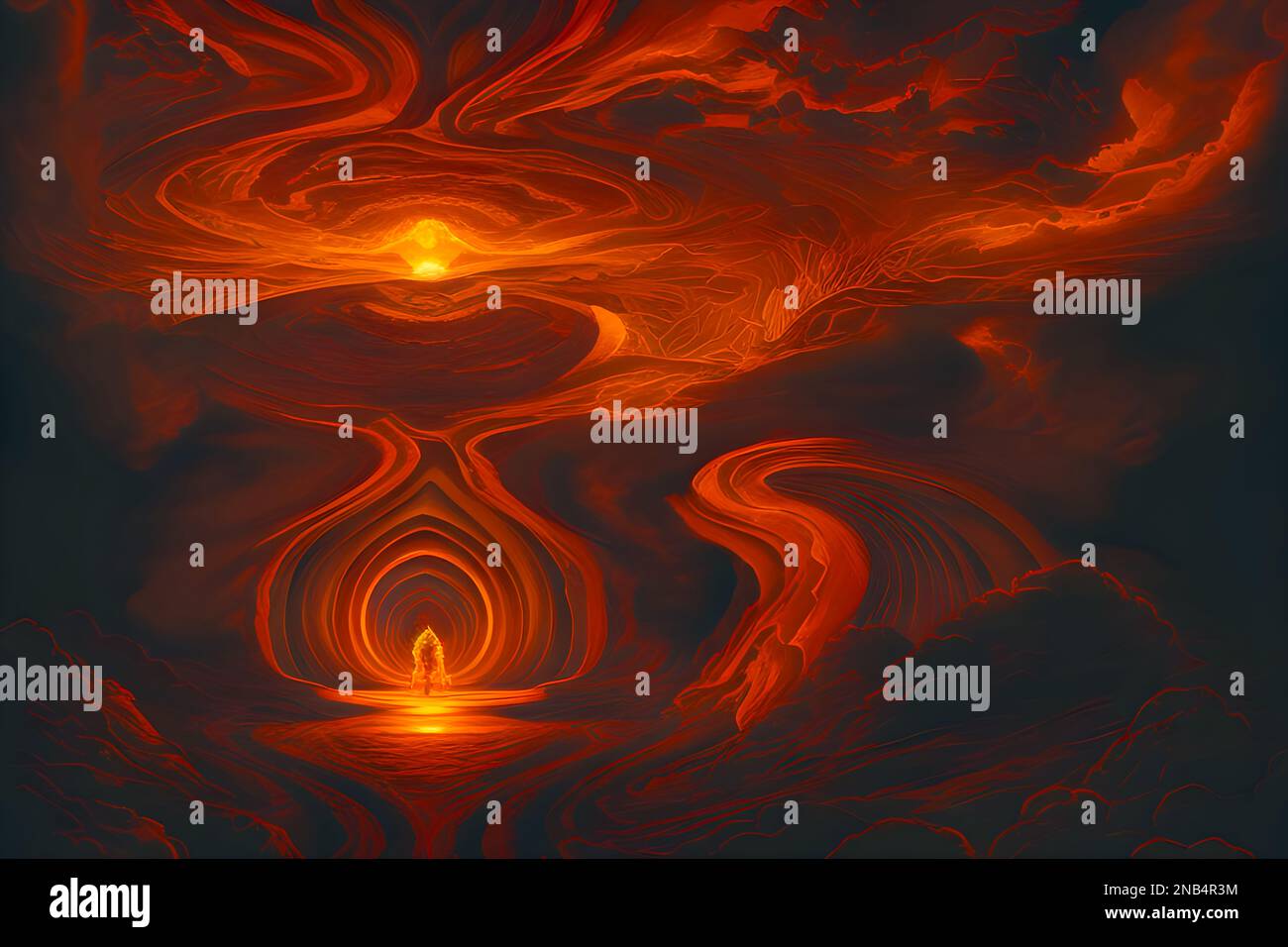Abstract illustration of hell on earth inspired by Dante's Seventh Circle of Hell in a boiling river of blood from the Divine Comedy. Stock Photo