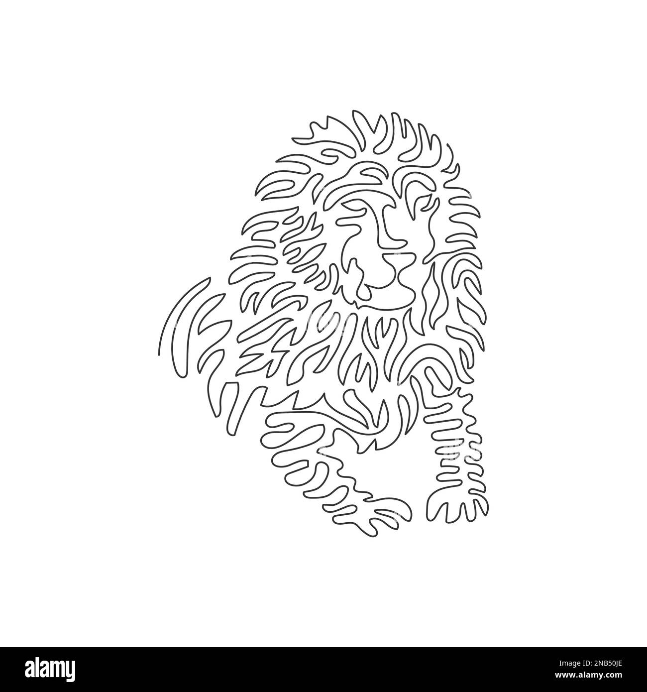 Single one line drawing of a ferocious lion sitting abstract art. Continuous line draw graphic design vector illustration of carnivore lion for icon Stock Vector