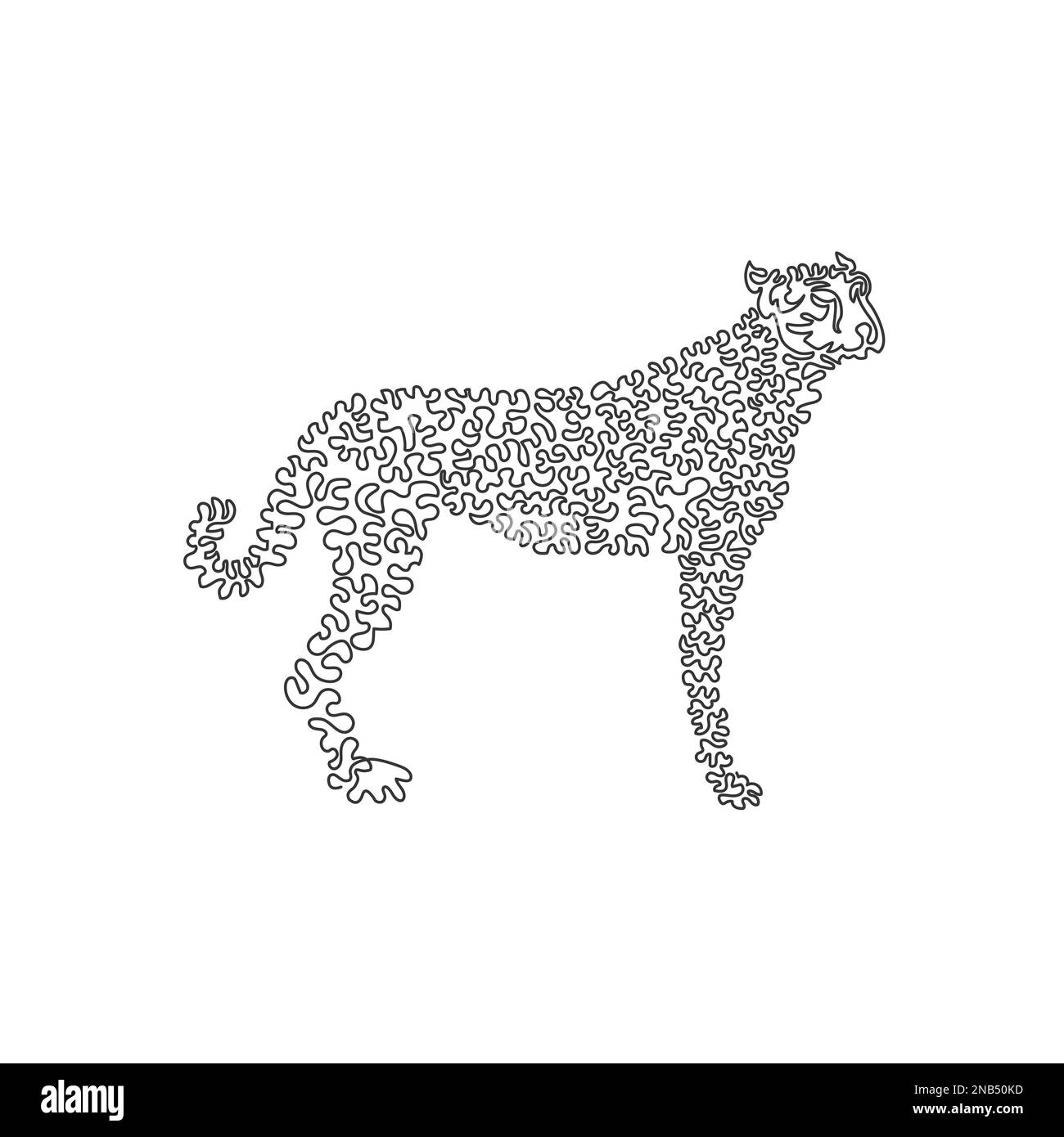 Continuous curve one line drawing. The cheetah is the fastest runner on land. Single line editable stroke vector illustration of predatory cheetah Stock Vector