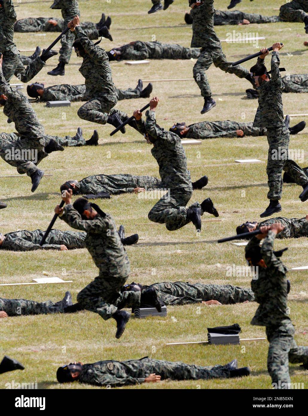 South Korean Special Army soldiers demonstrate their martial arts skills during the 63rd
