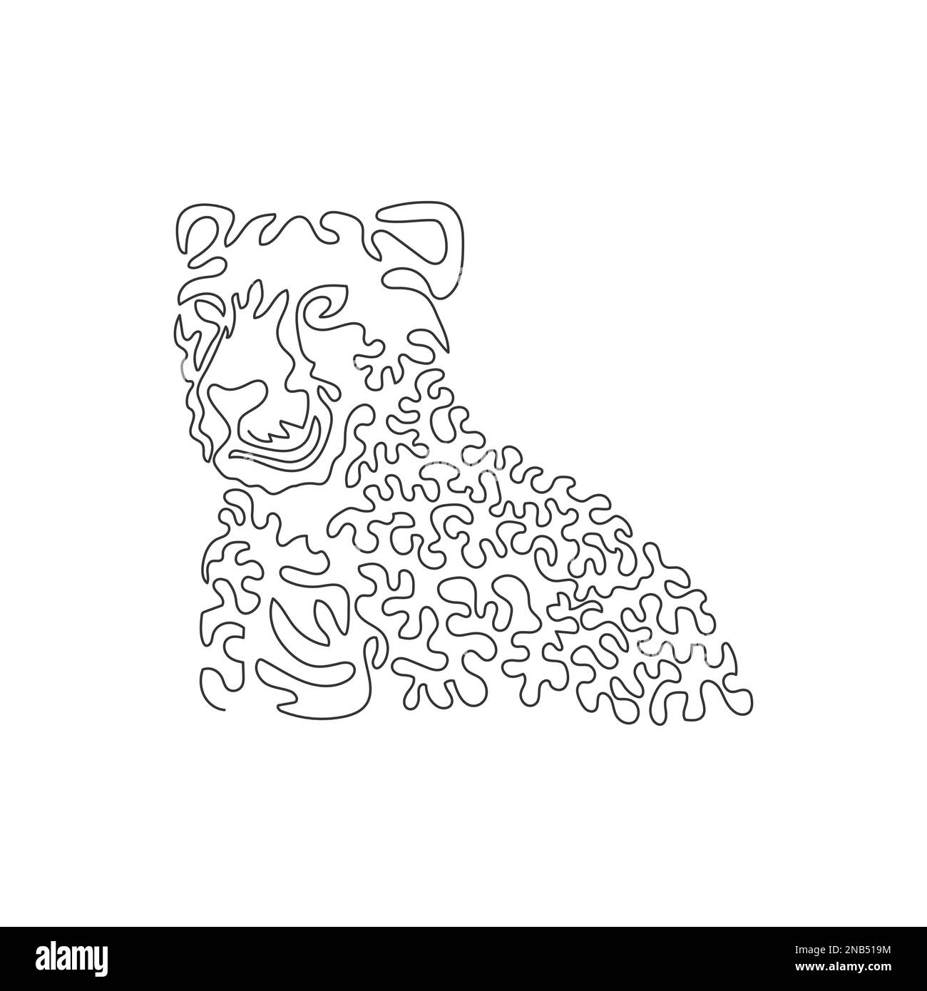 Single curly one line drawing abstract art. The cheetah eyeing prey. Continuous line draw graphic design vector illustration of scary cheetah for icon Stock Vector