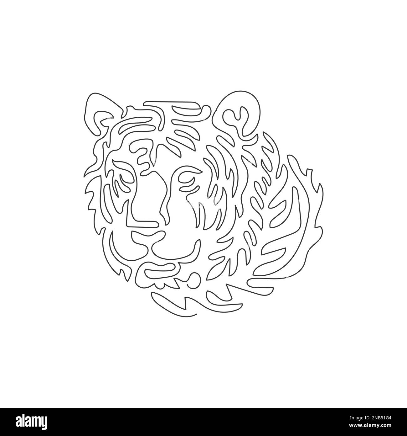 Single one curly line drawing. Scary tiger face abstract art. Continuous line draw graphic design vector illustration of carnivore tiger for icon Stock Vector