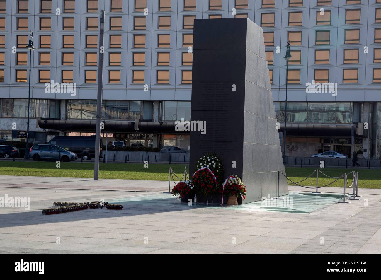 Smoleńsk Air Disaster Monument in Piłsudski Square, previously Victory Square and Saxon Square Warsaw city centre Poland Stock Photo