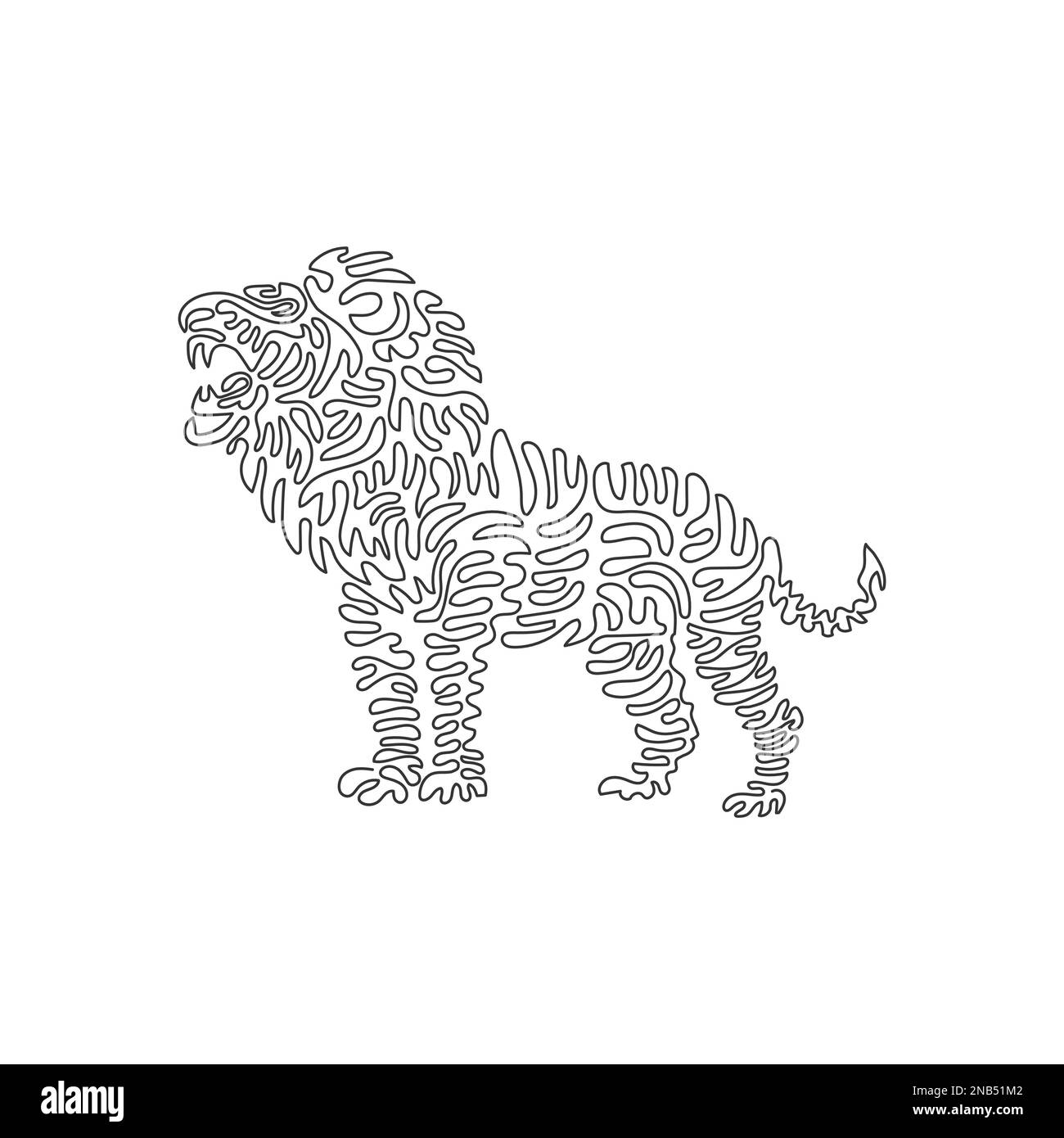 Continuous curve one line drawing of a ferocious lion. Single line editable stroke vector illustration of lion inhabits grasslands Stock Vector