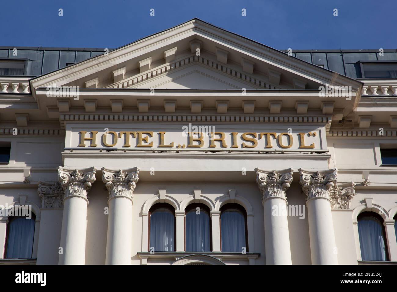 Facade of the Hotel Bristol, Warsaw, historic luxury hotel built in the NeoRenaissance style