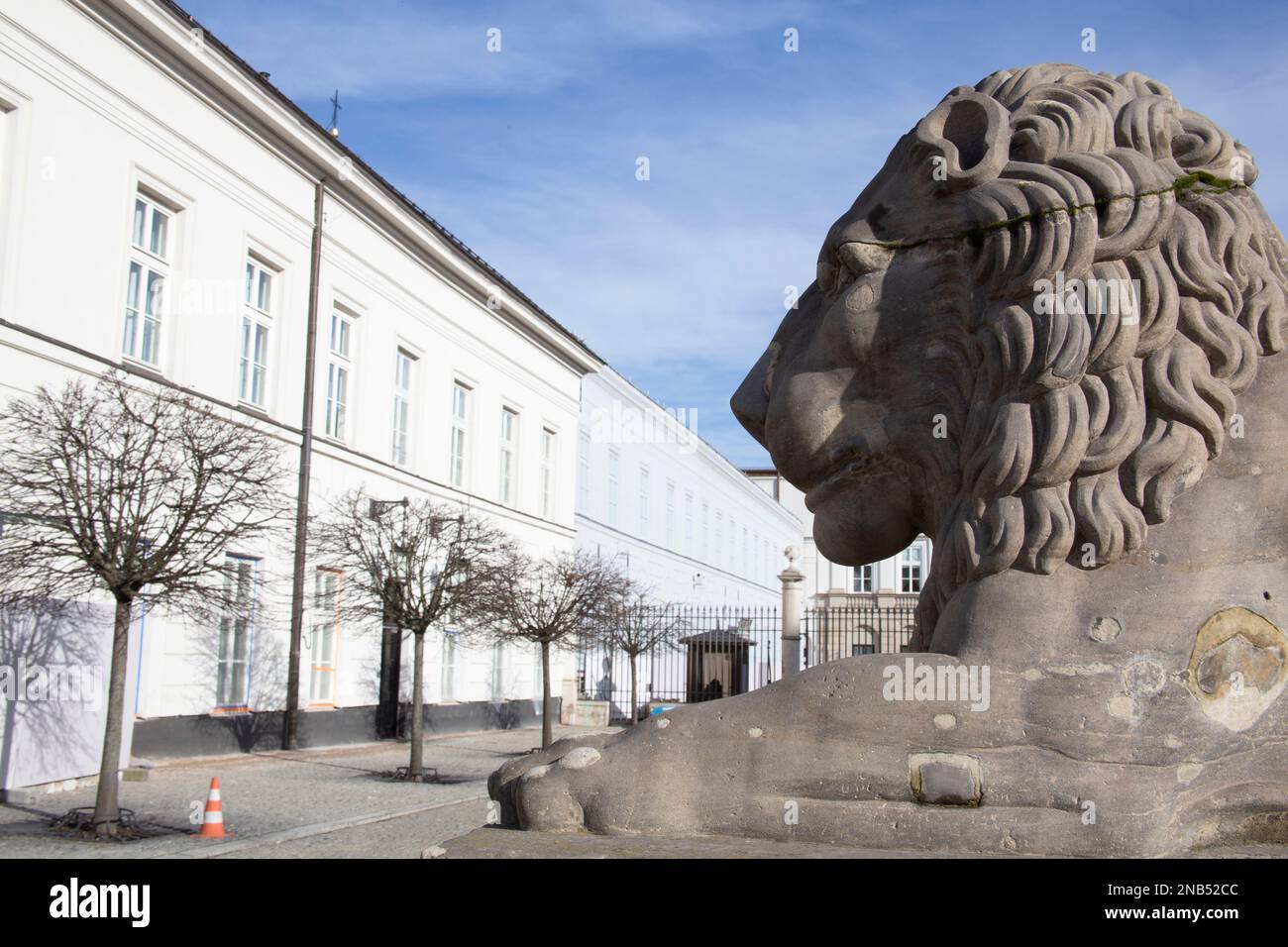 Lion statue overlooking the Presidential Palace Pałac Prezydencki