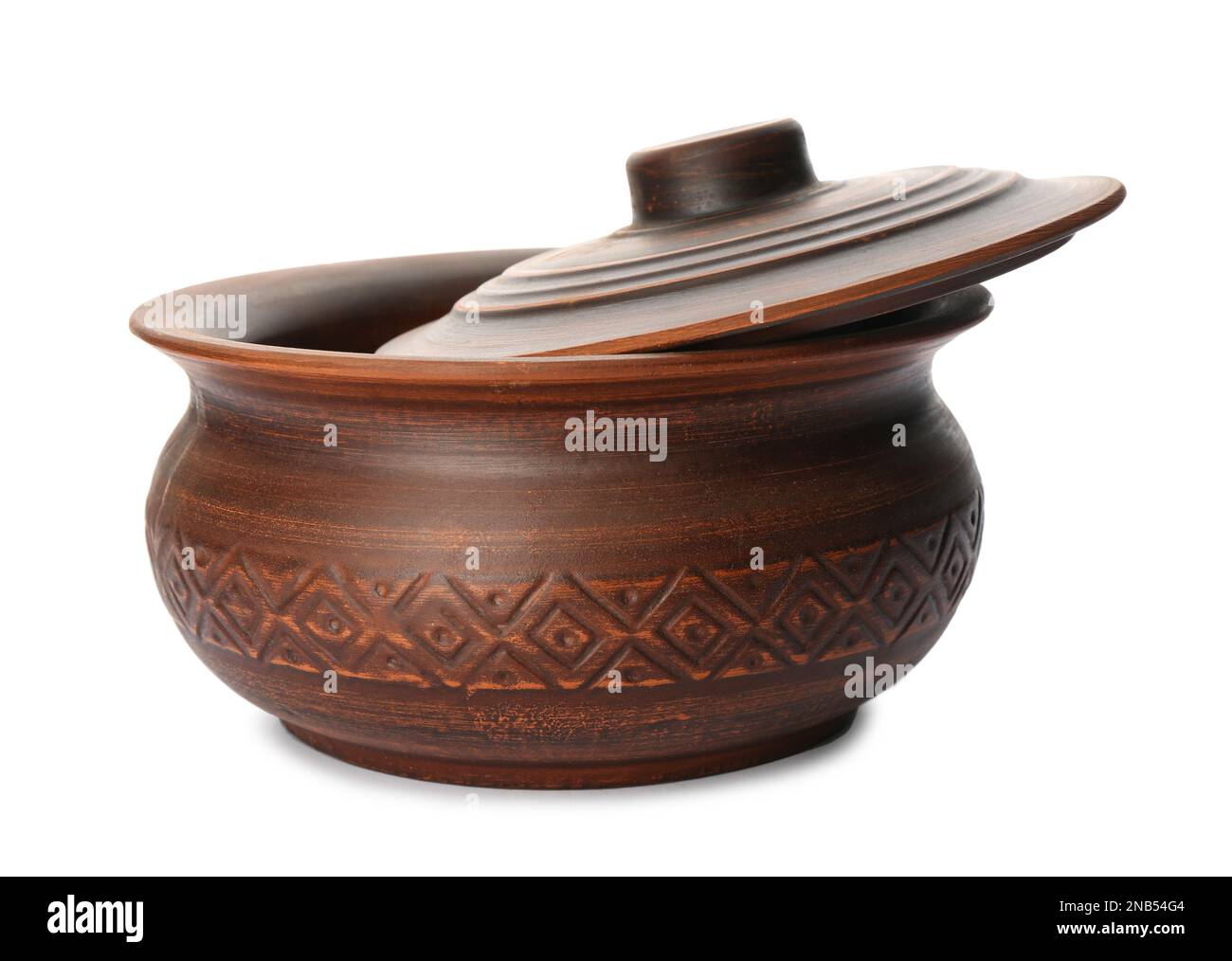Stylish brown clay pot on white background Stock Photo - Alamy