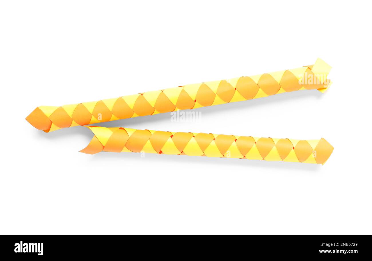 Chinese finger traps isolated on white, top view Stock Photo Alamy