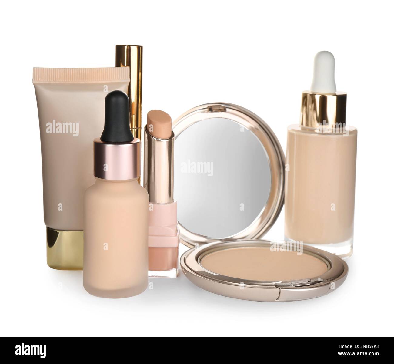 Foundation makeup products on white background. Decorative cosmetics