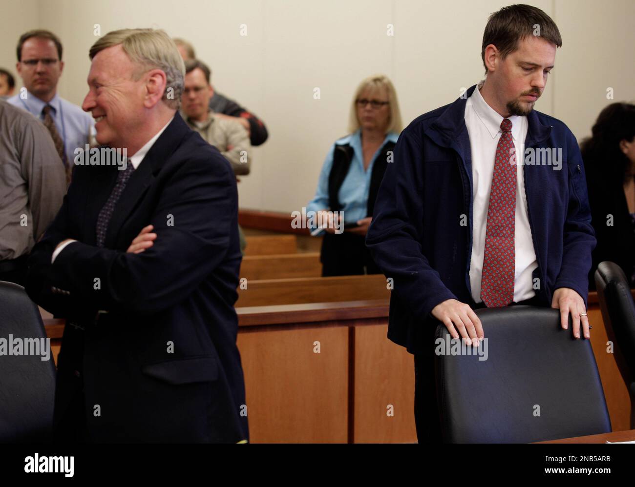 Steve Downing, left, an attorney for Chuck Cox (not shown) the father