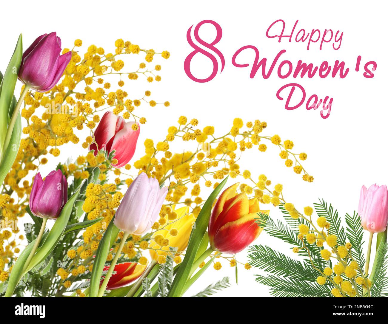 Happy Women's Day. Beautiful bouquet with spring flowers on white ...