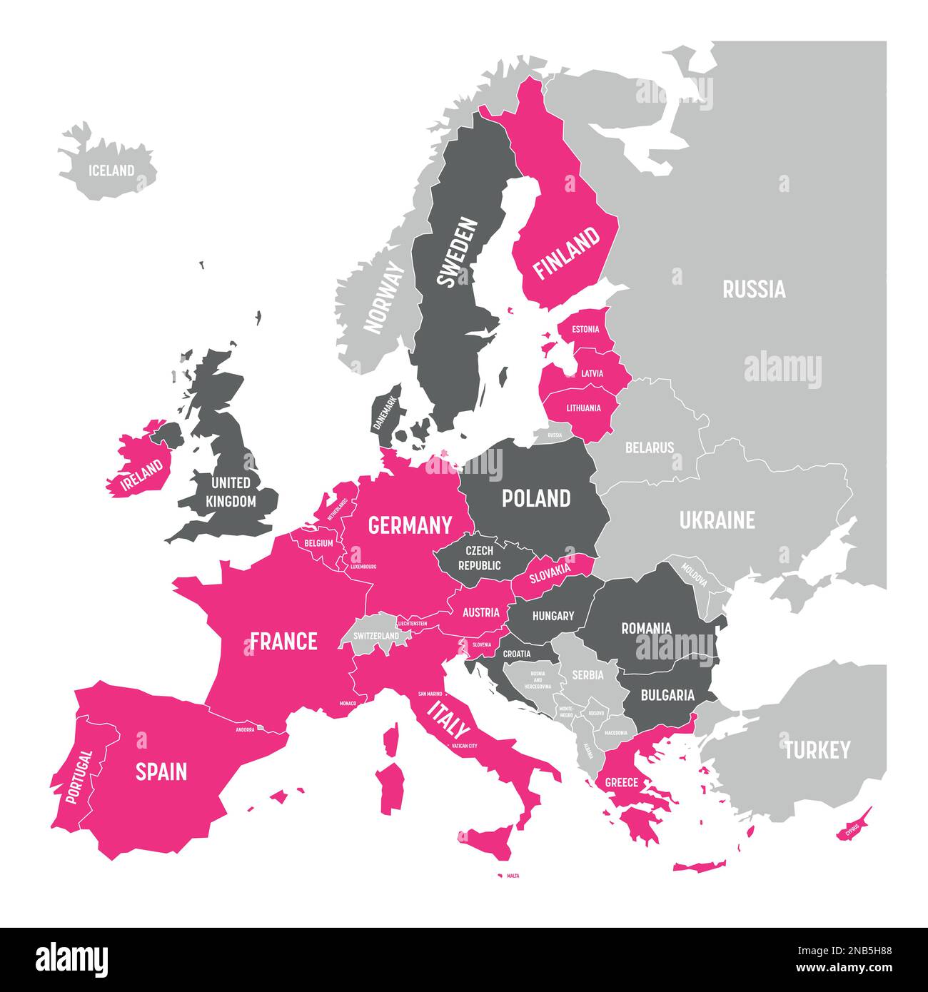 Map of Eurozone. States using Euro currency. Grey vector map with pink highlighted member countries. Stock Vector