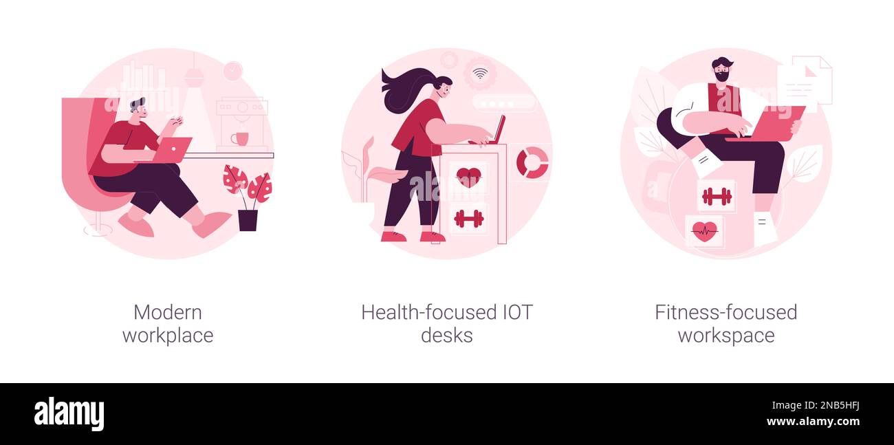 Modern office abstract concept vector illustration set. Modern