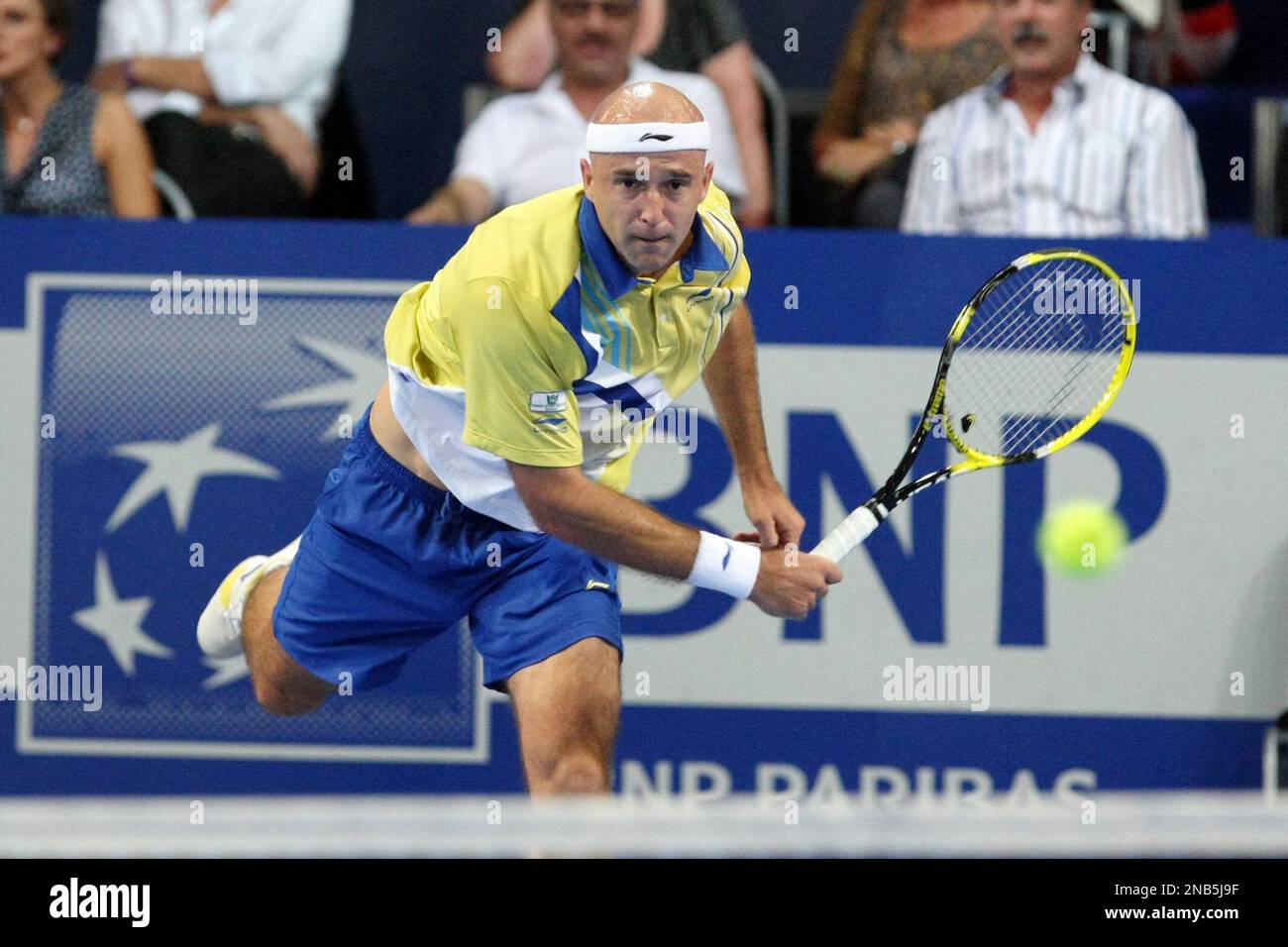 Ivan Ljubicic of Croatia returns a ball to Jo Wilfried Tsonga of France during their final match of the ATP Open de Moselle tournament in Metz, eastern France, Sunday, Sept