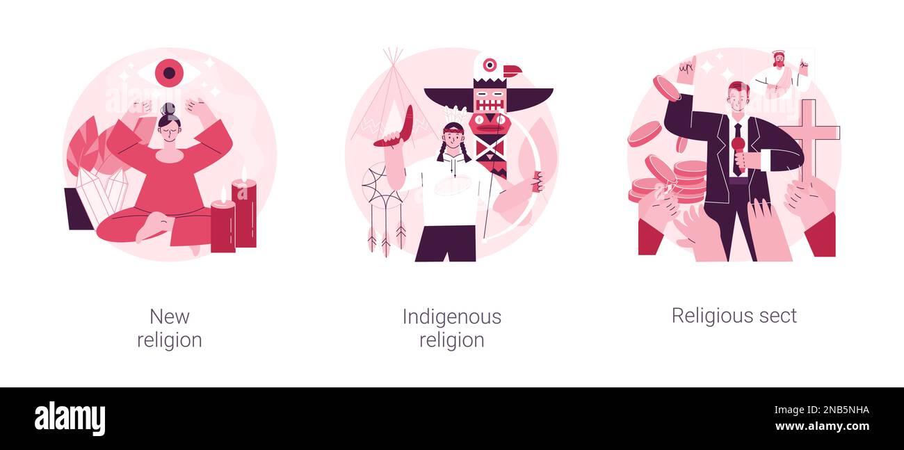 Spiritual movement abstract concept vector illustration set. New