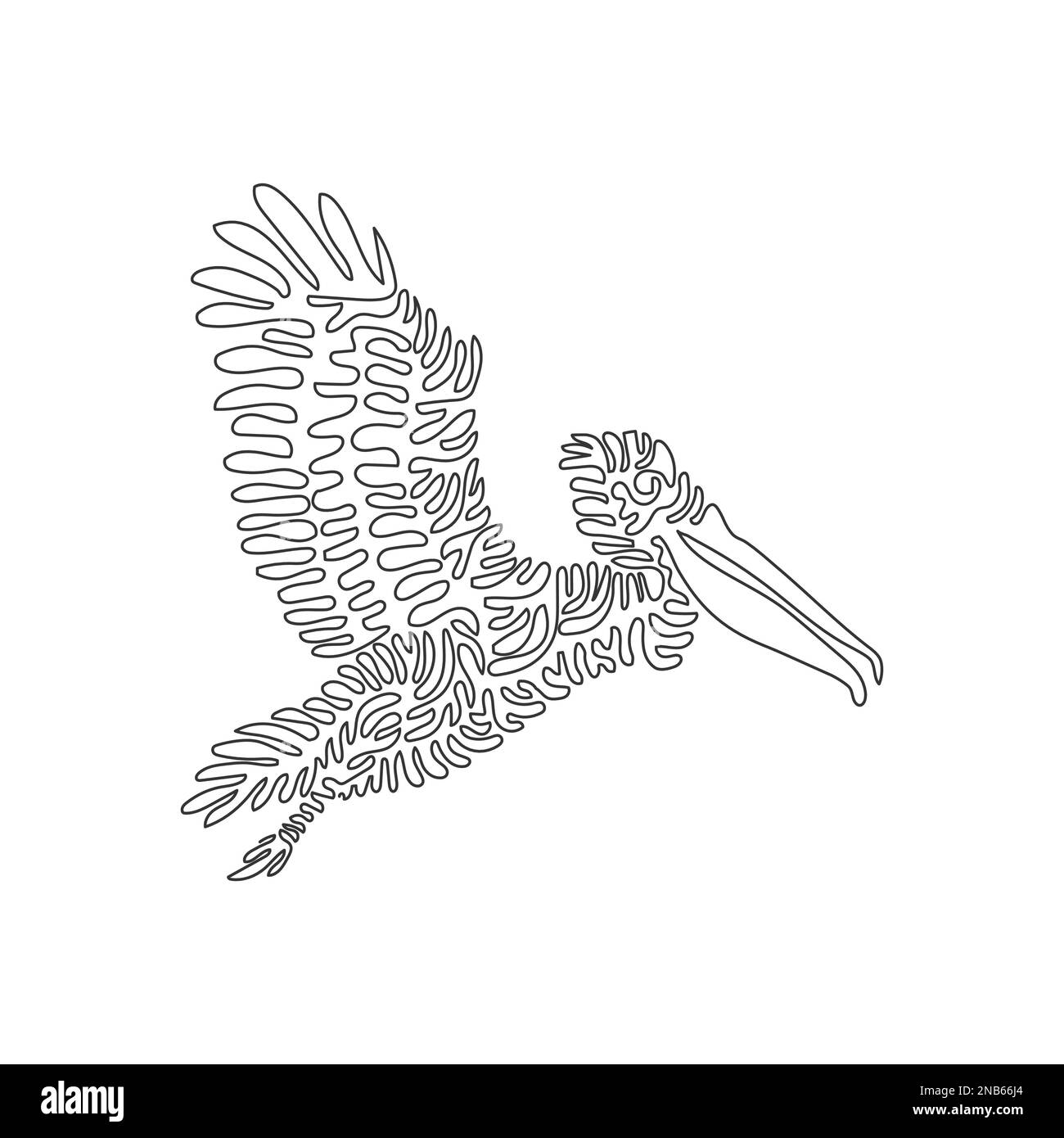 Single one line drawing of cute flying pelican. Continuous line draw graphic design vector illustration of a pelican is the largest of living birds Stock Vector