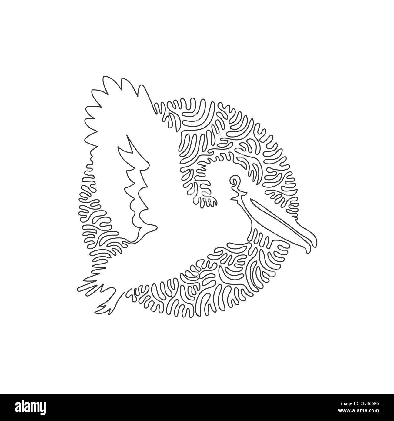 Single swirl continuous line drawing of elastic throat pouches pelican. Continuous line draw design vector illustration of pelicans have long beak Stock Vector