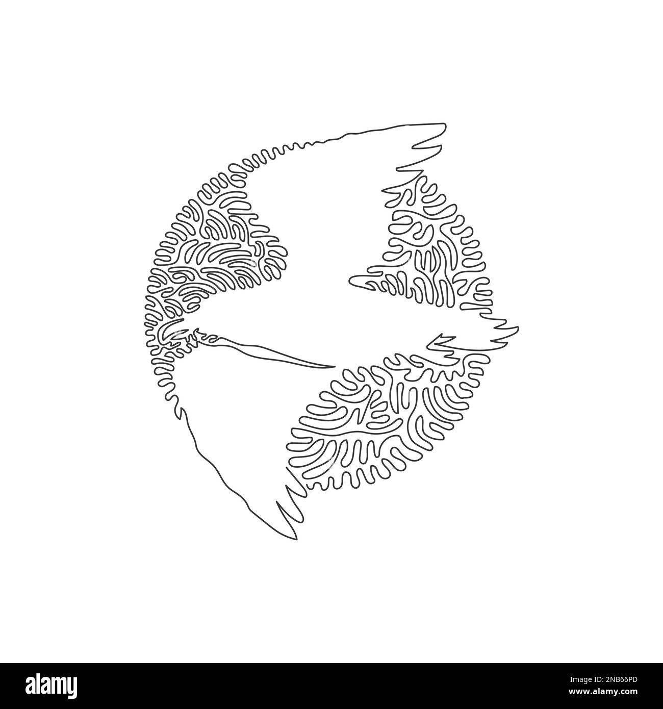 Continuous curve one line drawing abstract art in circle. Beautiful flying seagull. Single line editable stroke vector illustration of cute seagulls Stock Vector