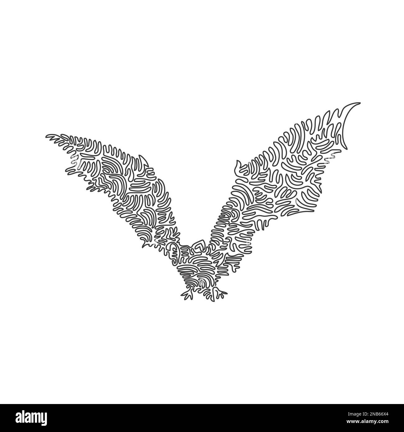 Continuous curve one line drawing of an agile flying bat. Single line editable stroke vector illustration of scary bat for logo, symbol Stock Vector