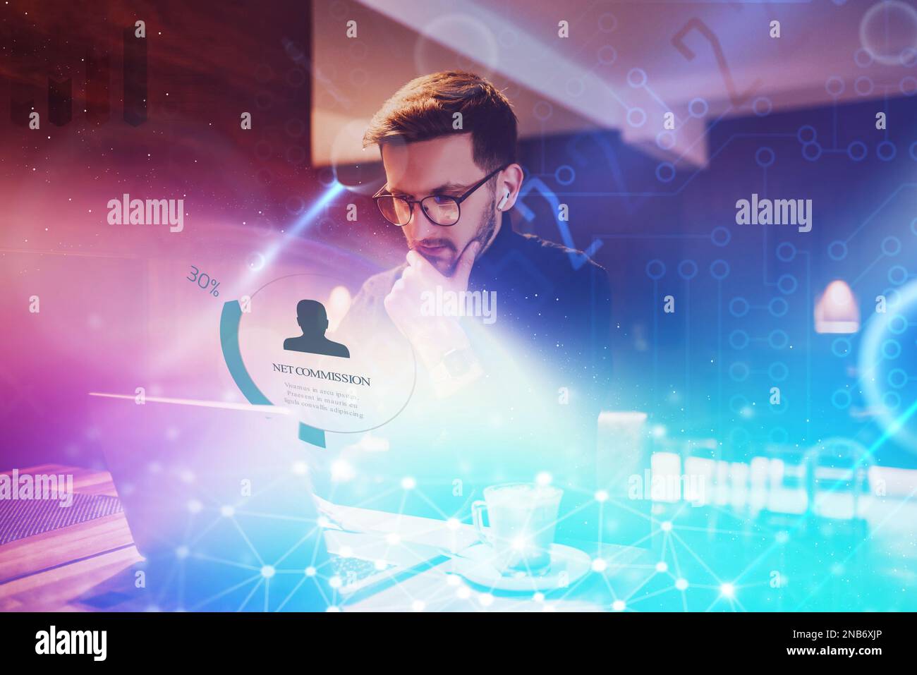 Big data management, digital technology, software development concept. Computer programmer, software engineer programming on laptop, data processing Stock Photo