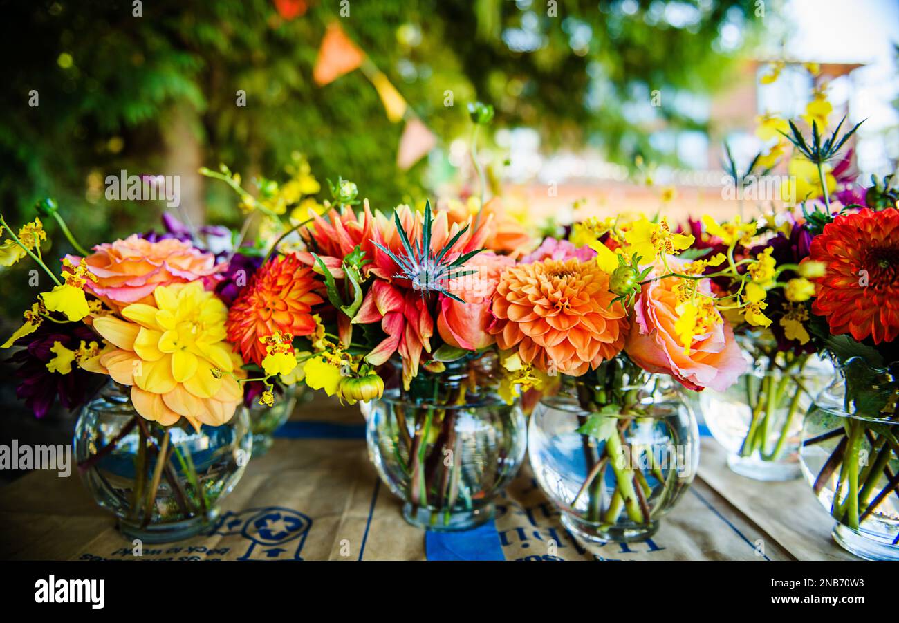 Small bouquets of flowers for table centerpieces Stock Photo Alamy