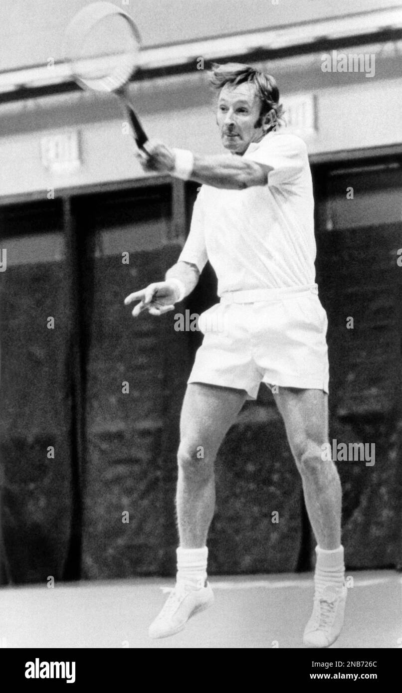 Tension shows on the face of Australian tennis pro Rod Laver in the