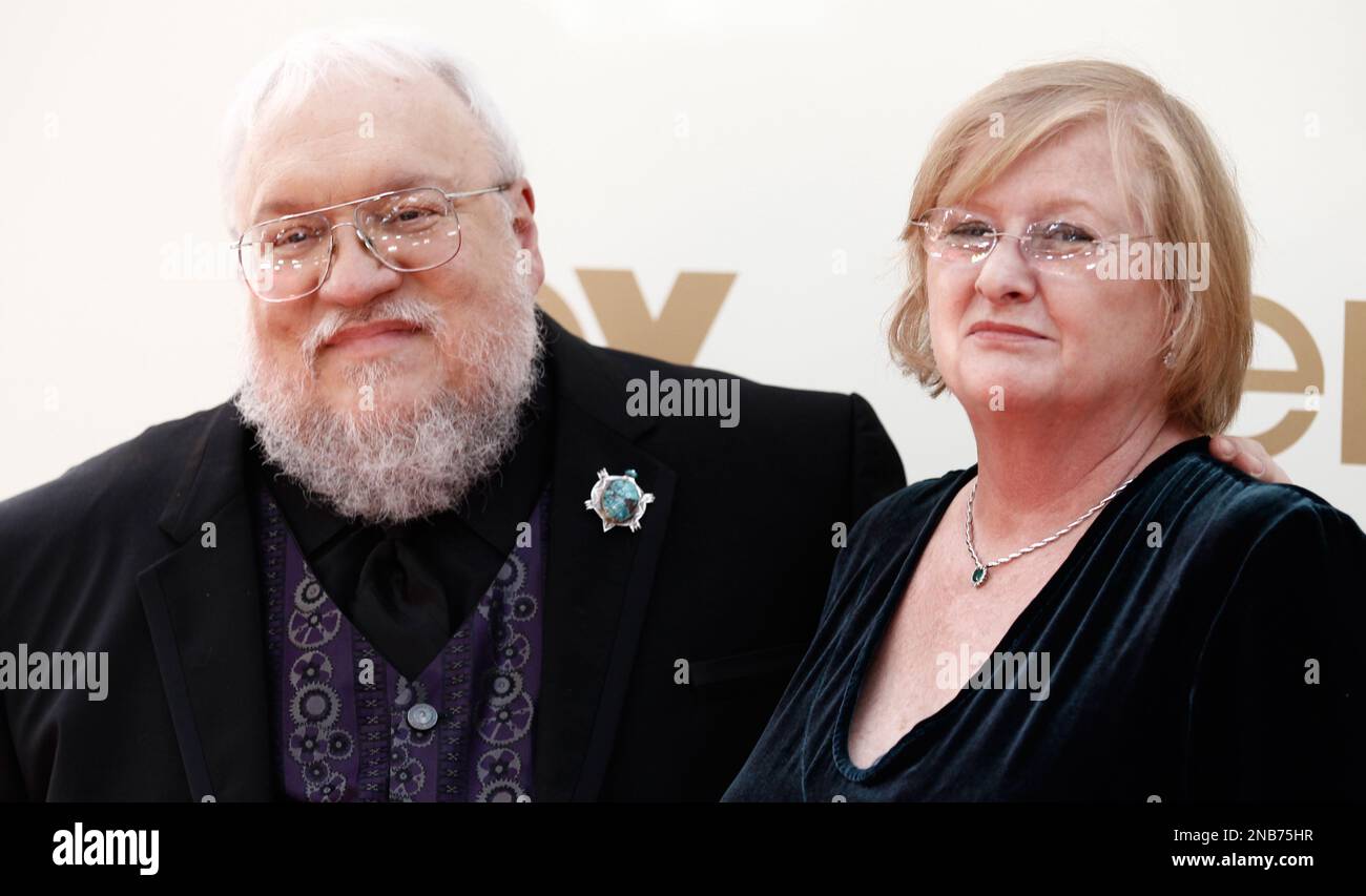 George R.R. Martin and Parris McBride arrive at the 63rd Primetime Emmy