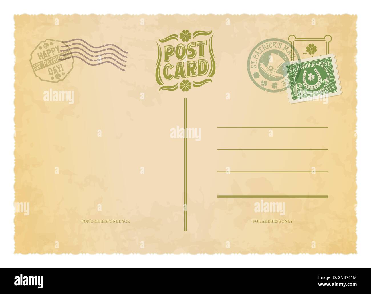 Saint Patrick day antique postcard, postage stamp on vintage mail