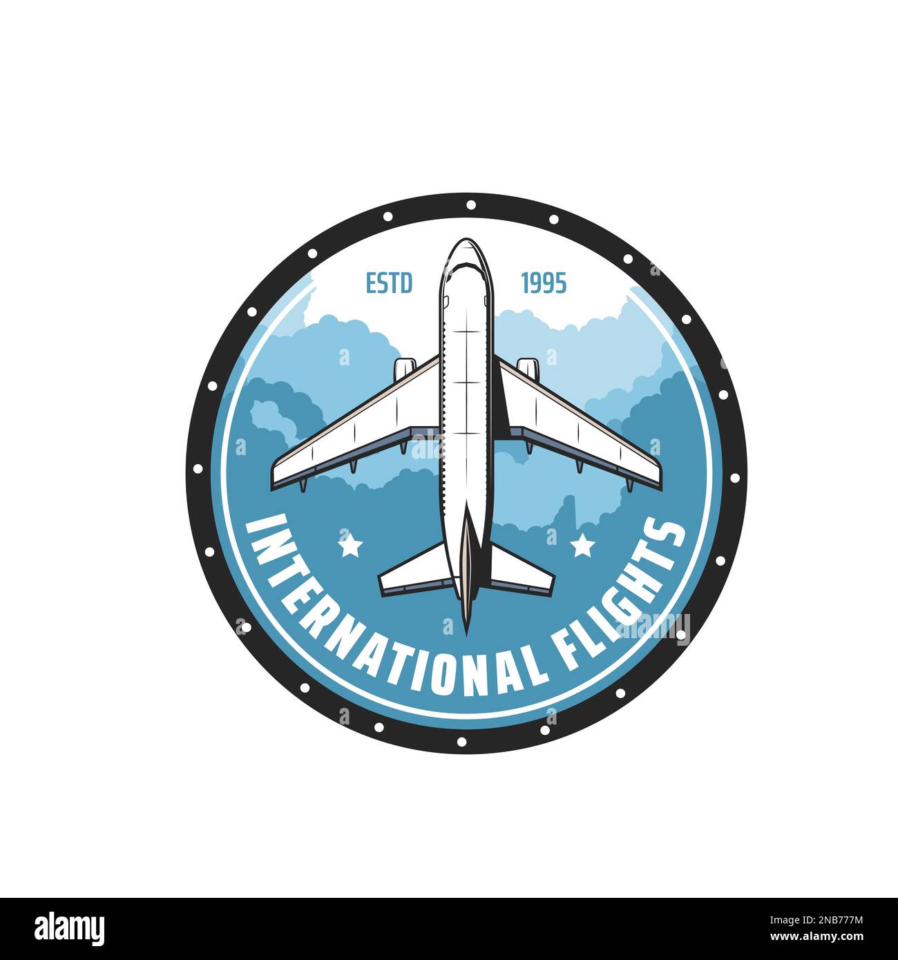 International flights icon, airline tours and airplane travel flights  vector emblem. Aviation academy, aviator pilot school and avia tourism  badge for international flights and charter tickets booking Stock Vector  Image & Art -