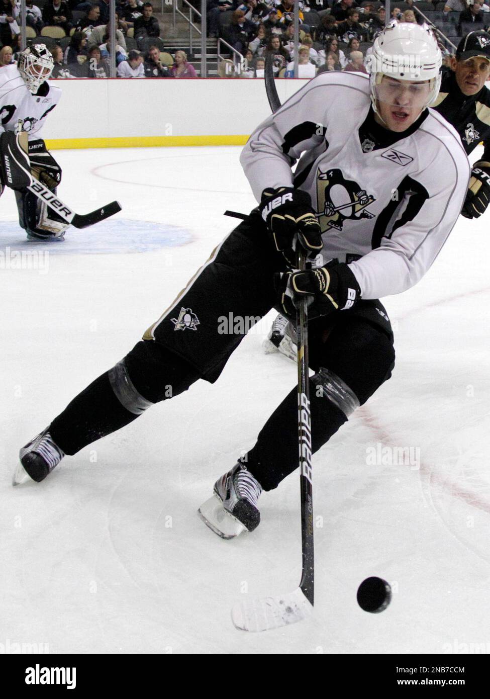 Pittsburgh Penguins' Evgeni Malkin of Russia skates in a drill during