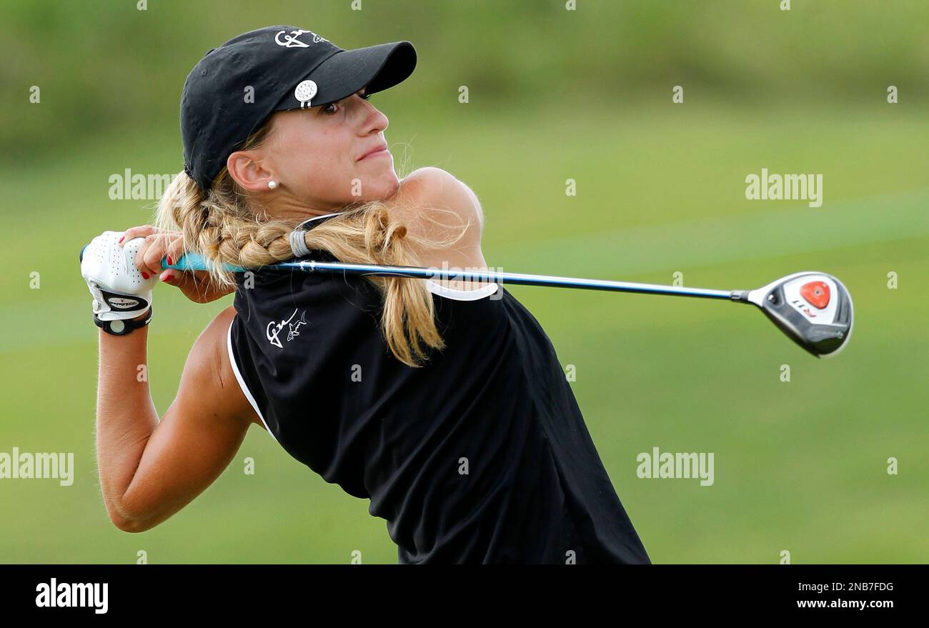 Belen Mozo of Spain watches her tee shot on the 14th hole during the second round of the Navistar LPGA Classic golf tournament at Capitol Hill at the Robert Trent Jones Golf