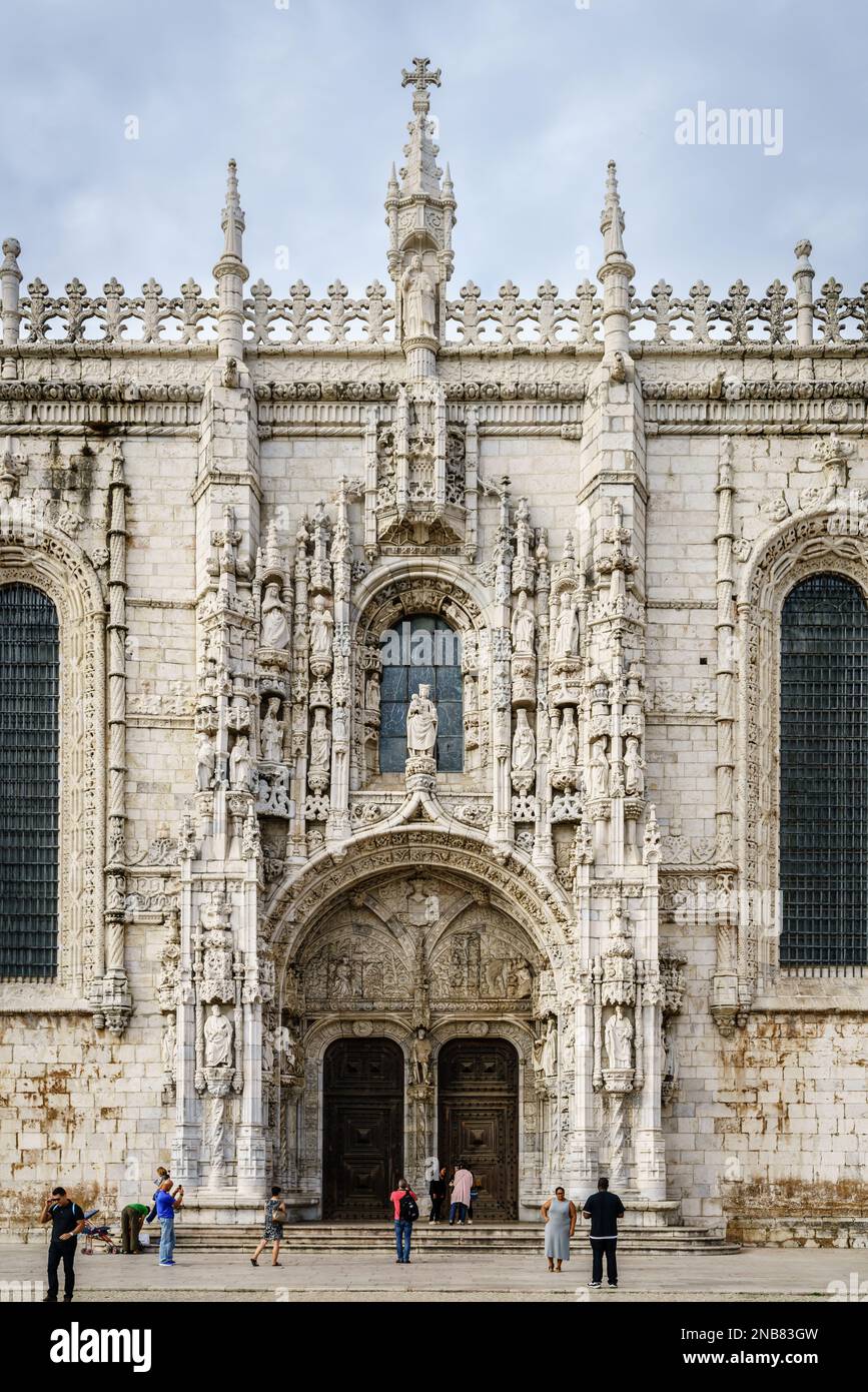 Lisbon, Portugal, October 26, 2016: Main entrance to the Church of Saint Mary of Bethlehem at the Monasterio los Jeronimos in Lisbon, Portugal Stock Photo