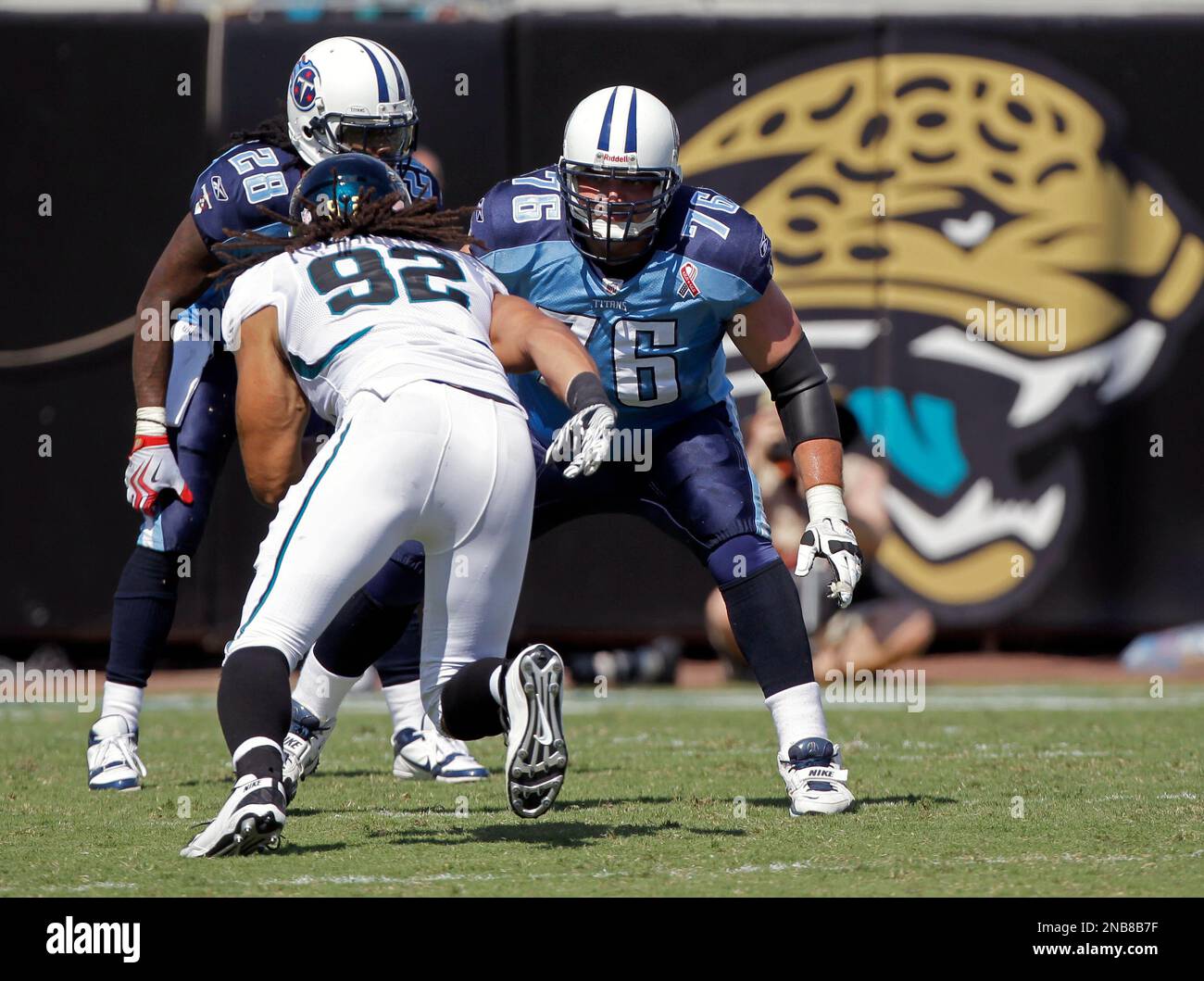 Tennessee Titans tackle David Stewart (76) makes a move to block