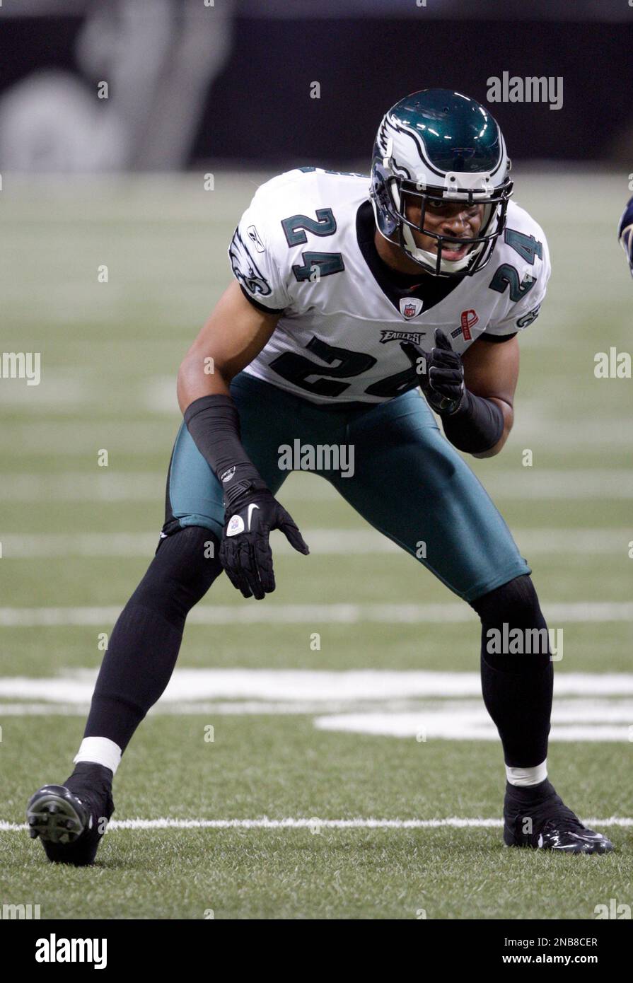 Philadelphia Eagles defensive back Nnamdi Asomugha takes up his position  during the fourth quarter of an NFL football game against the St. Louis  Rams Sunday, Sept. 11, 2011 in St. Louis. The