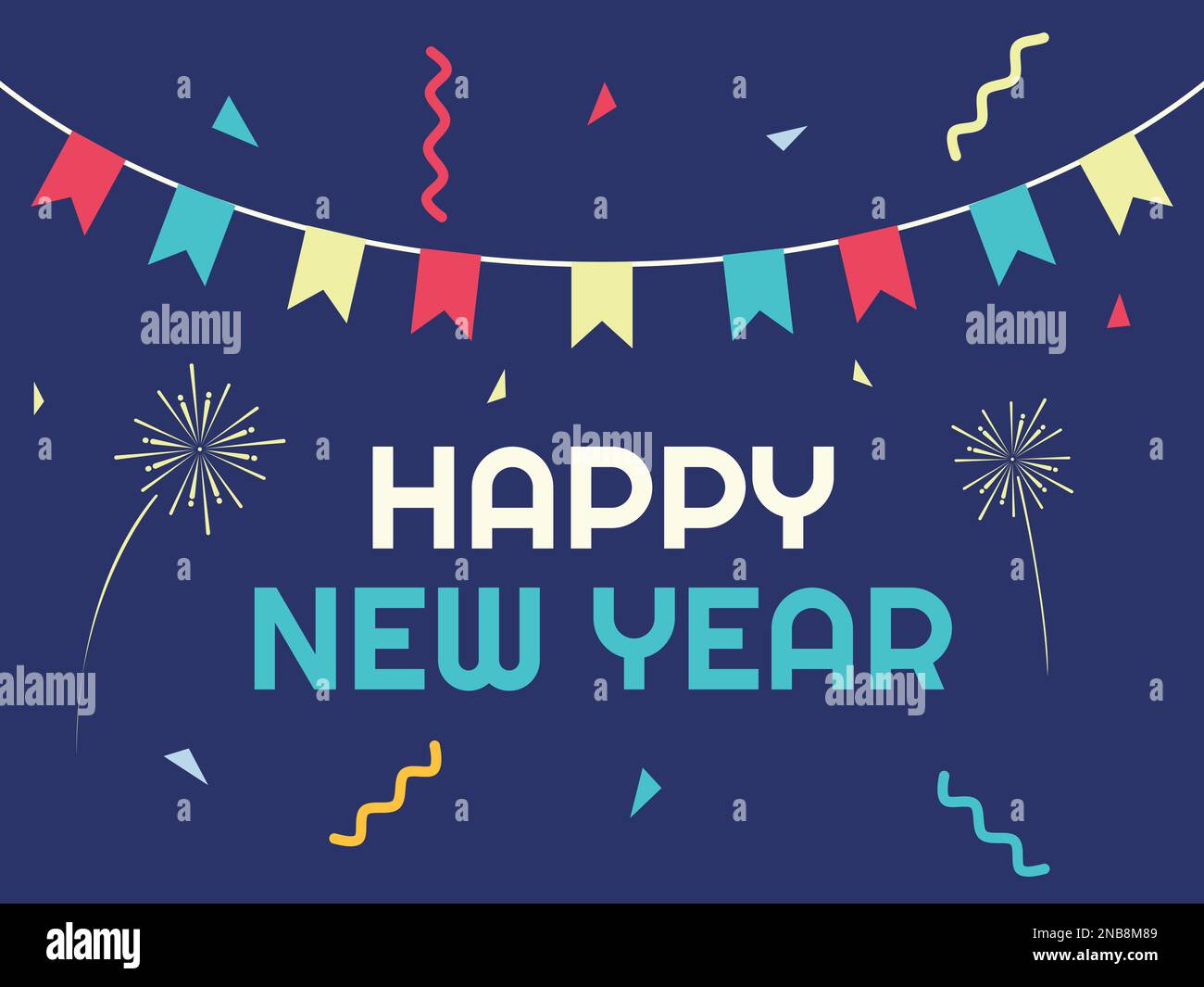 Flat Background Happy New Year Party Vector Illustration Stock Vector